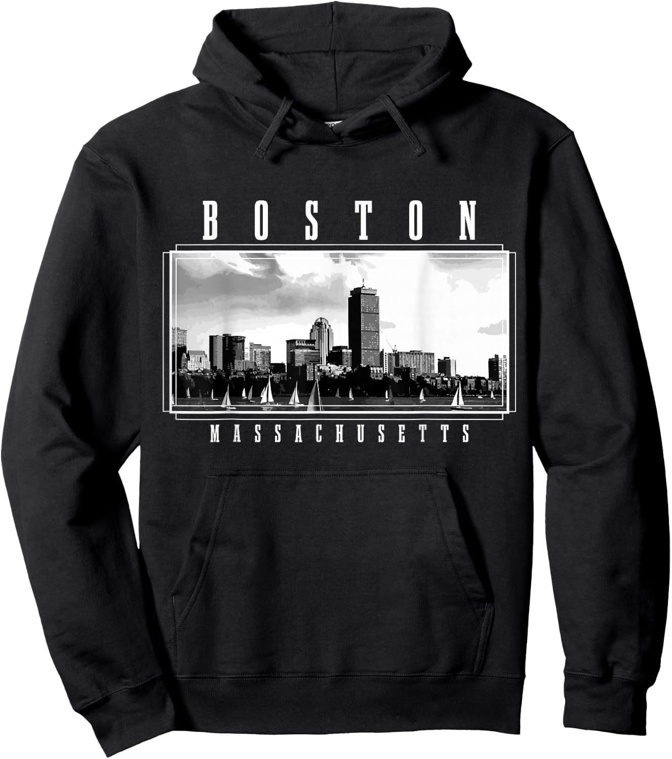 Boston Skyline Massachusetts Pride Vintage Boston Hoodie - Hoodie | Black
