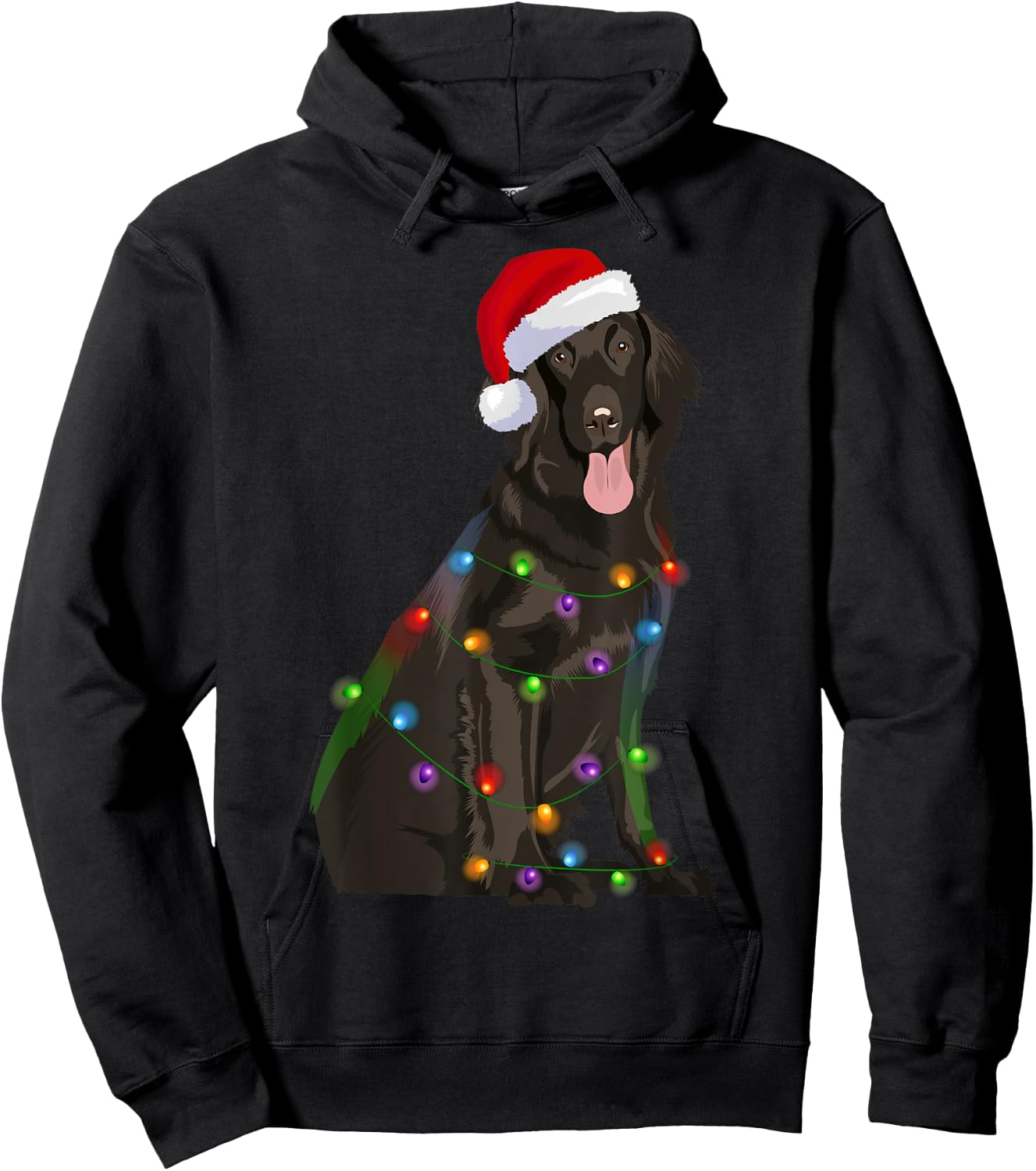 Flat-coated Retriever Christmas Lights Xmas Dog Lover Hoodie - Hoodie | Black