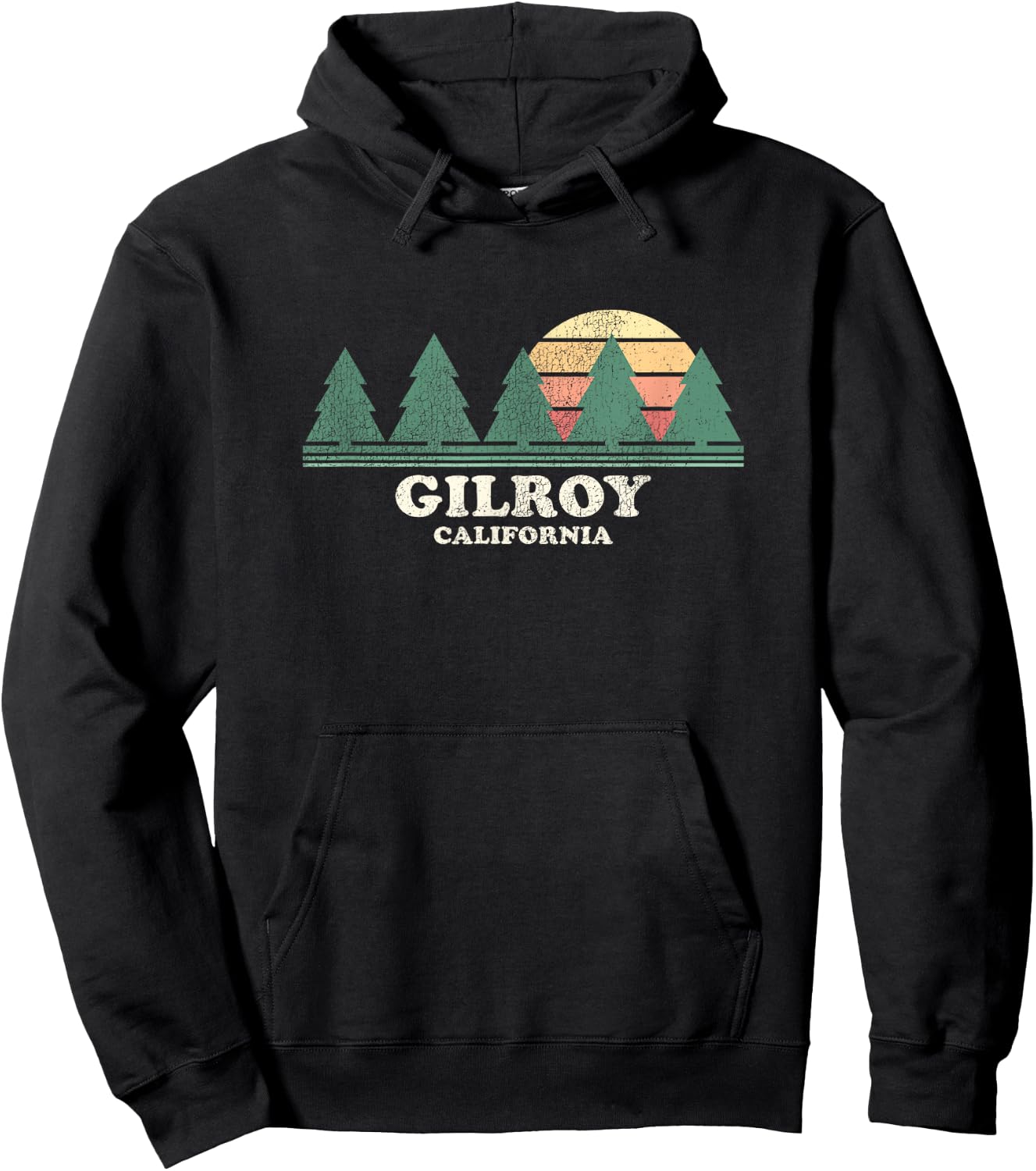 Gilroy CA Vintage Throwback Retro 70s Design Hoodie - Hoodie | Black