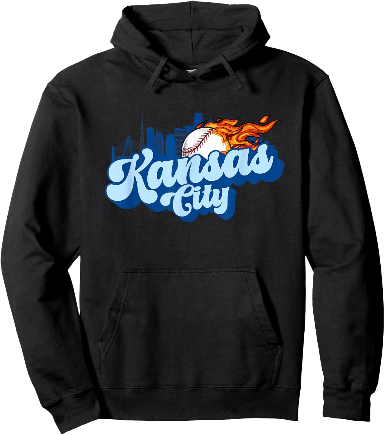 Kansas City Baseball Vintage City Skyline Baseball Lover Hoodie - Hoodie | Black