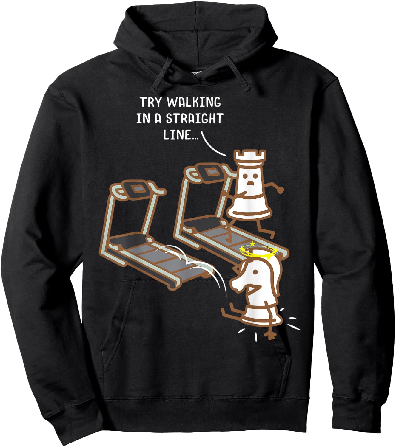 Chess Pieces On A Treadmill Funny Chess Lover Fitness Gift Hoodie - Hoodie | Black