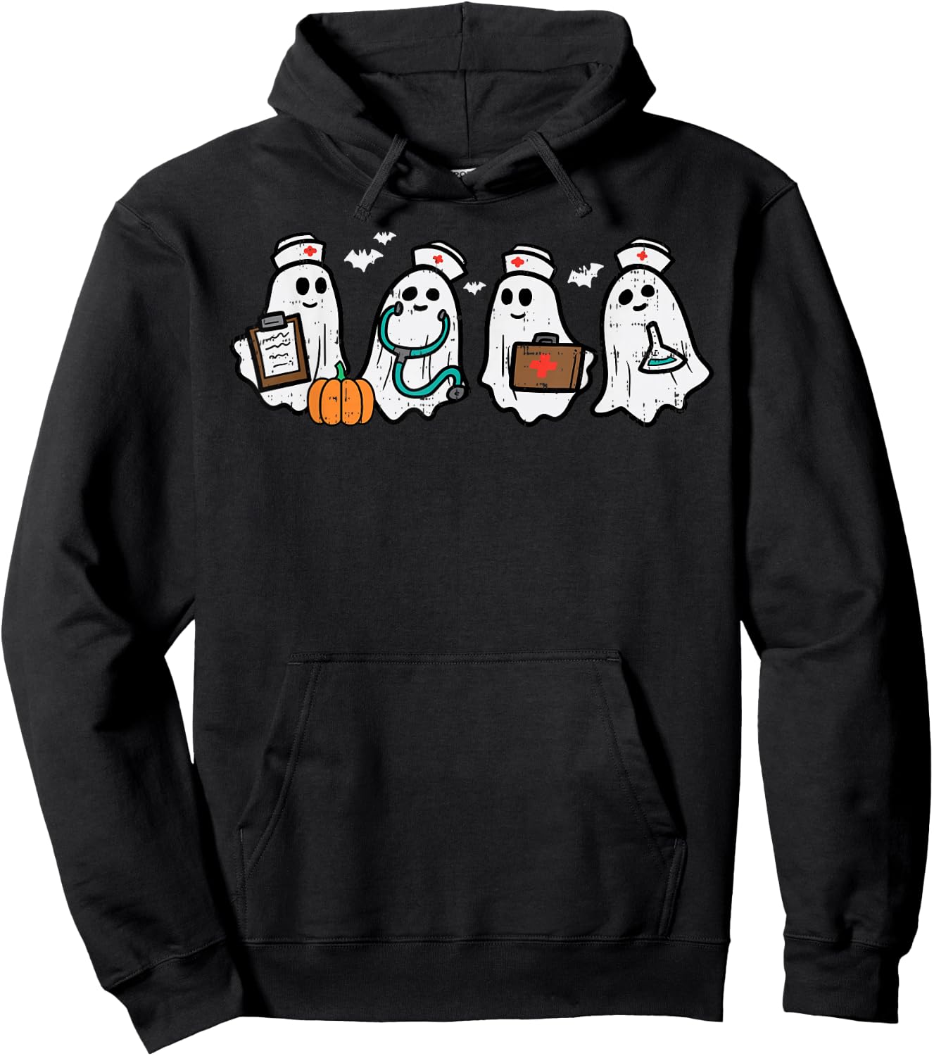 Ghost Nurses Halloween Crew Funny Costume Scrub Top Women Hoodie - Hoodie | Black