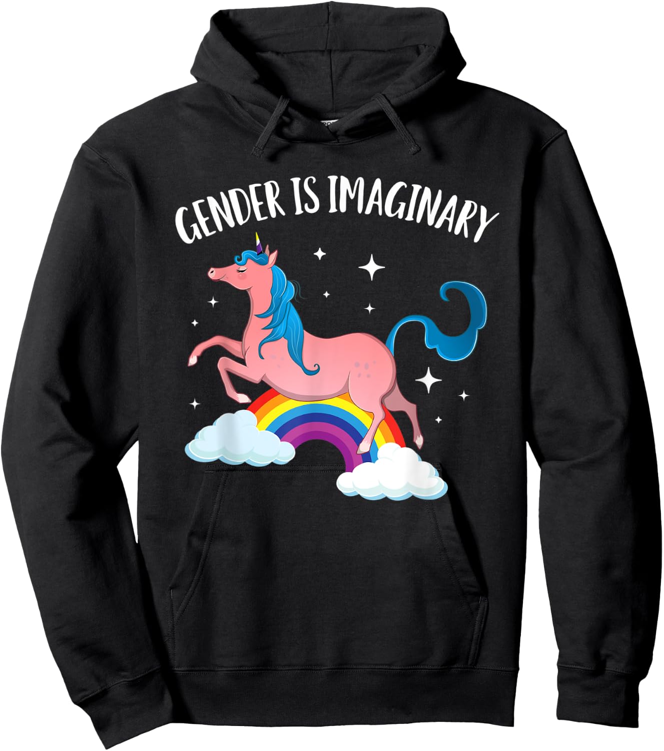 Gender Is Imaginary Non-Binary Unicorn Genderqueer Hoodie - Hoodie | Black