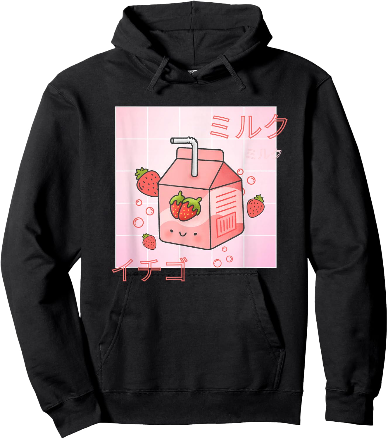 Funny Retro 90s Japanese Kawaii Strawberry Milk Carton Hoodie - Hoodie | Black