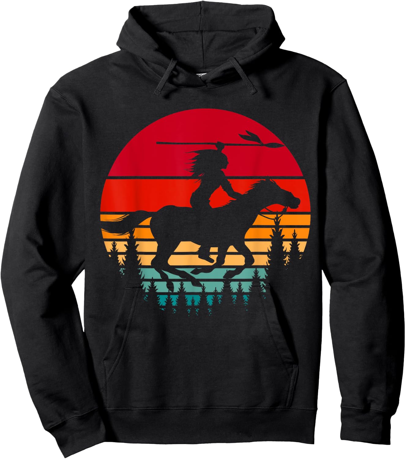 Retro Indigenous Native Pride Horse Riding Native American Hoodie - Hoodie | Black