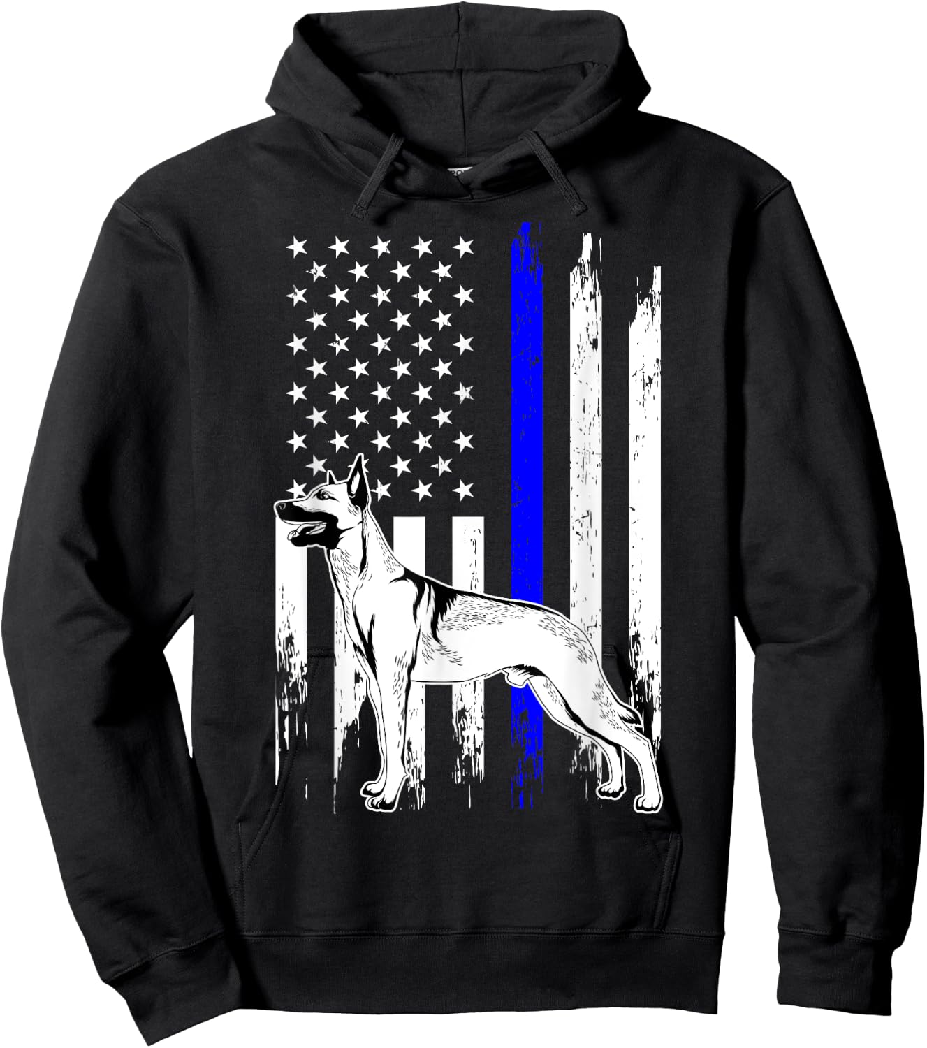Belgian Malinois K9 Unit Thin Blue Line US Flag Police Gift Hoodie - Hoodie | Black