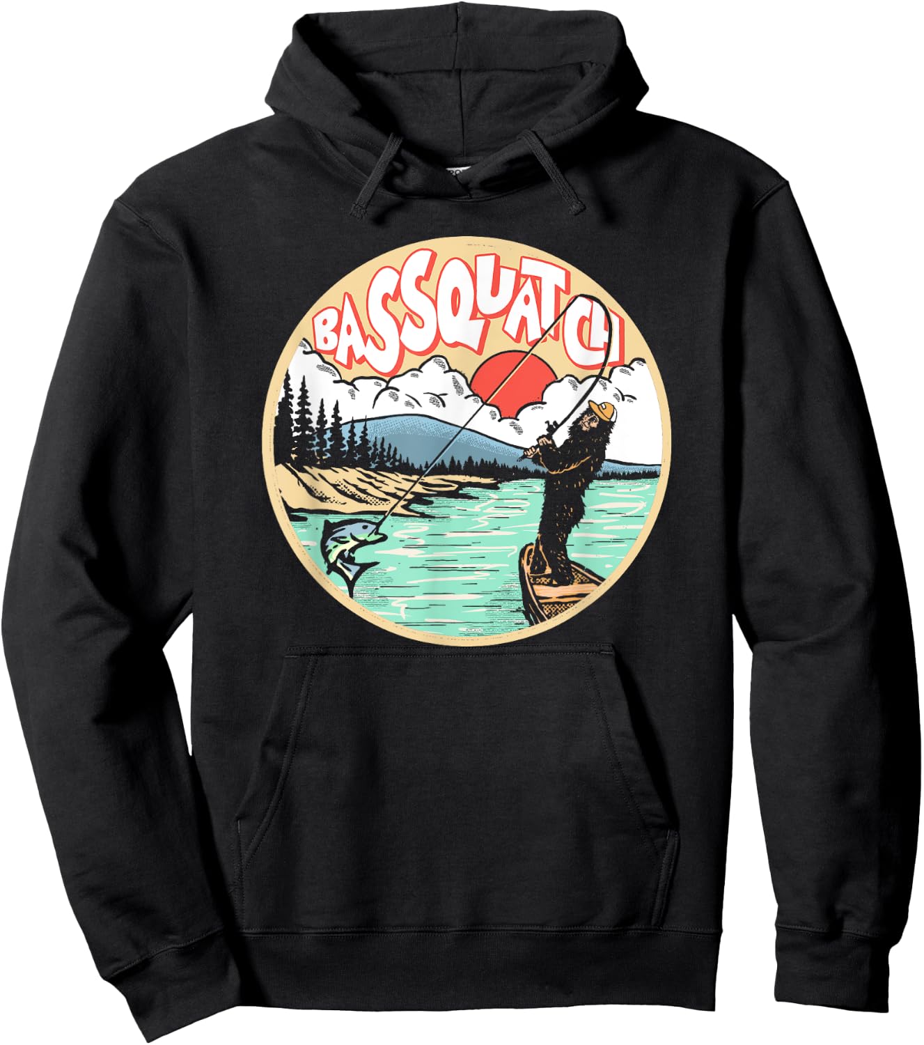 Bassquatch! Funny Bass Fishing Bigfoot on the Lake Sasquatch Hoodie - Hoodie | Black