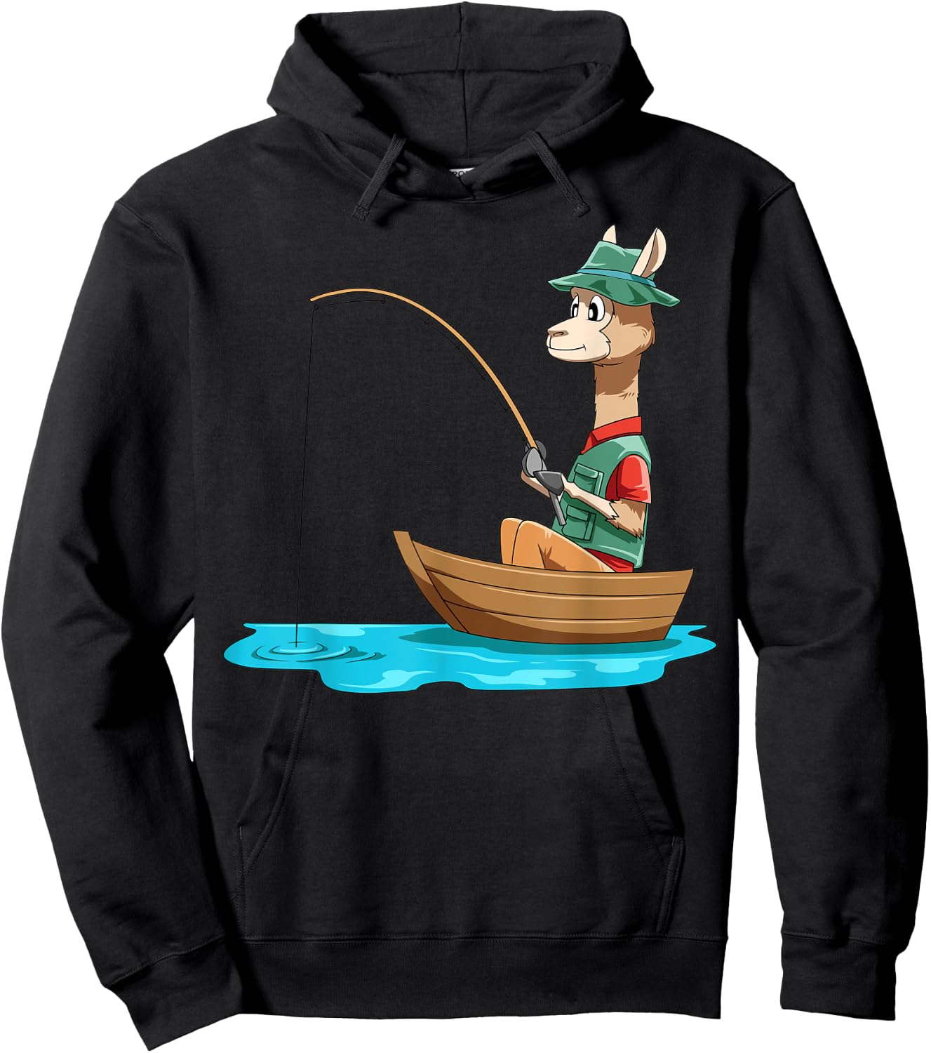 Llama Fishing Llama Fisherman Boat Fishing Lovers Hoodie - Hoodie | Black