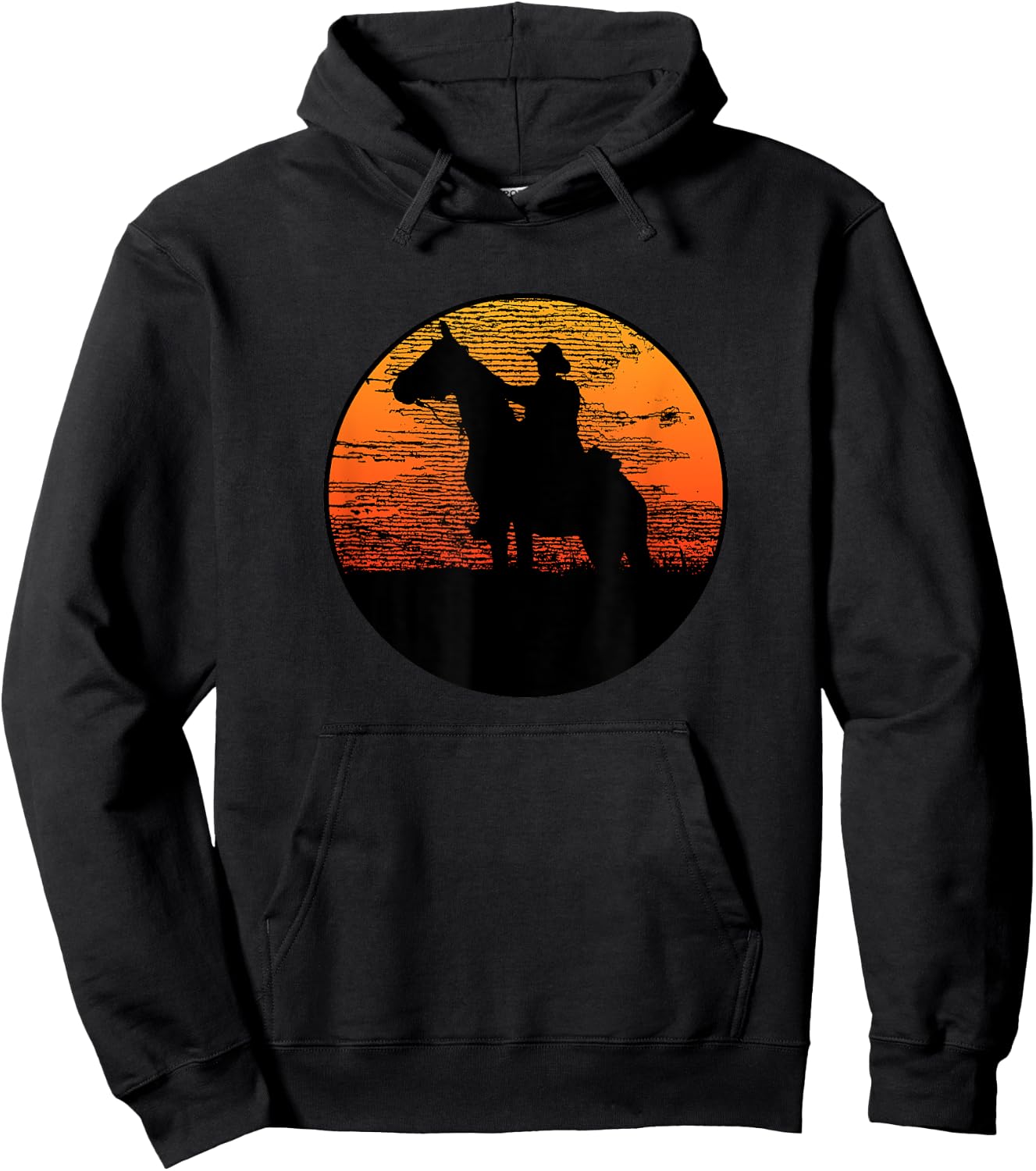 Western Style T33Z -Adults Kids Western Horse Graphic Black Small Classic Fit Pull On Short Sleeve Hoodie - Hoodie | Black