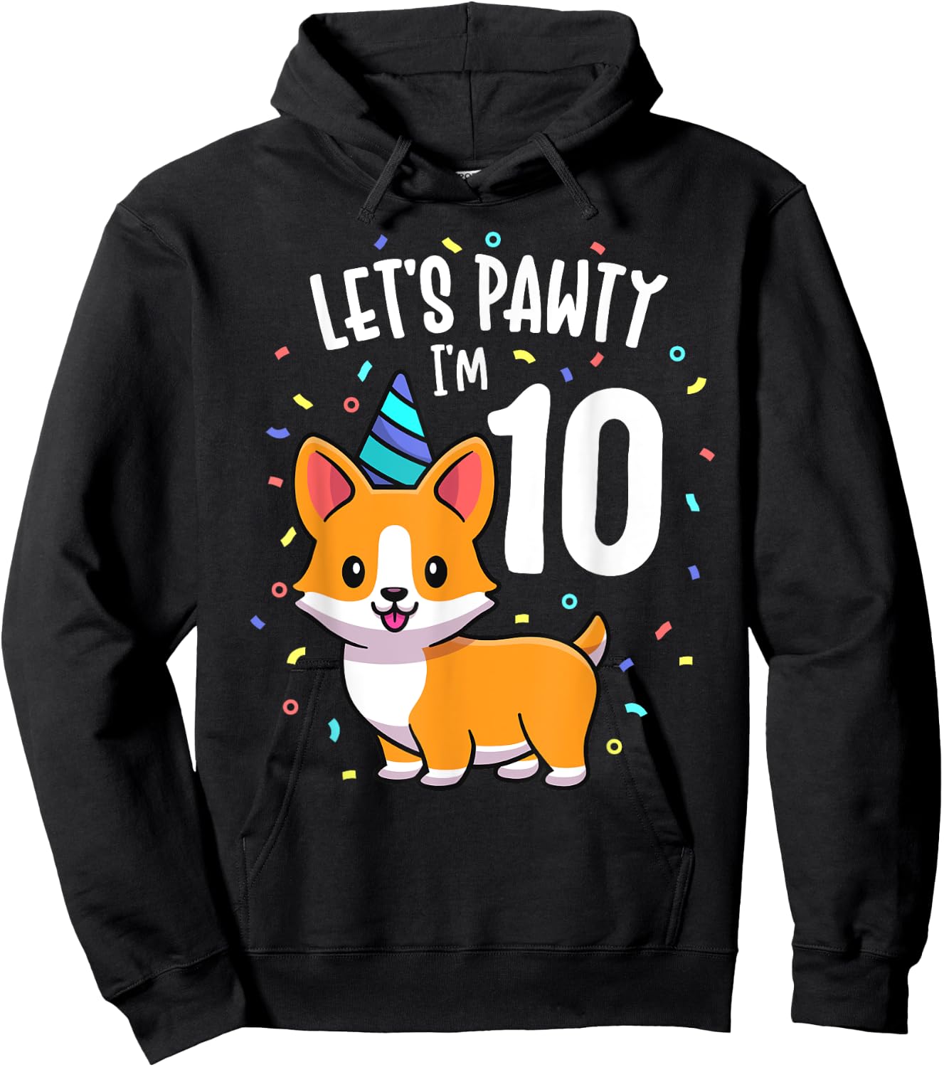 10 Years Old Corgi Dog Lover 10th Birthday Party Outfit Kid Hoodie - Hoodie | Black