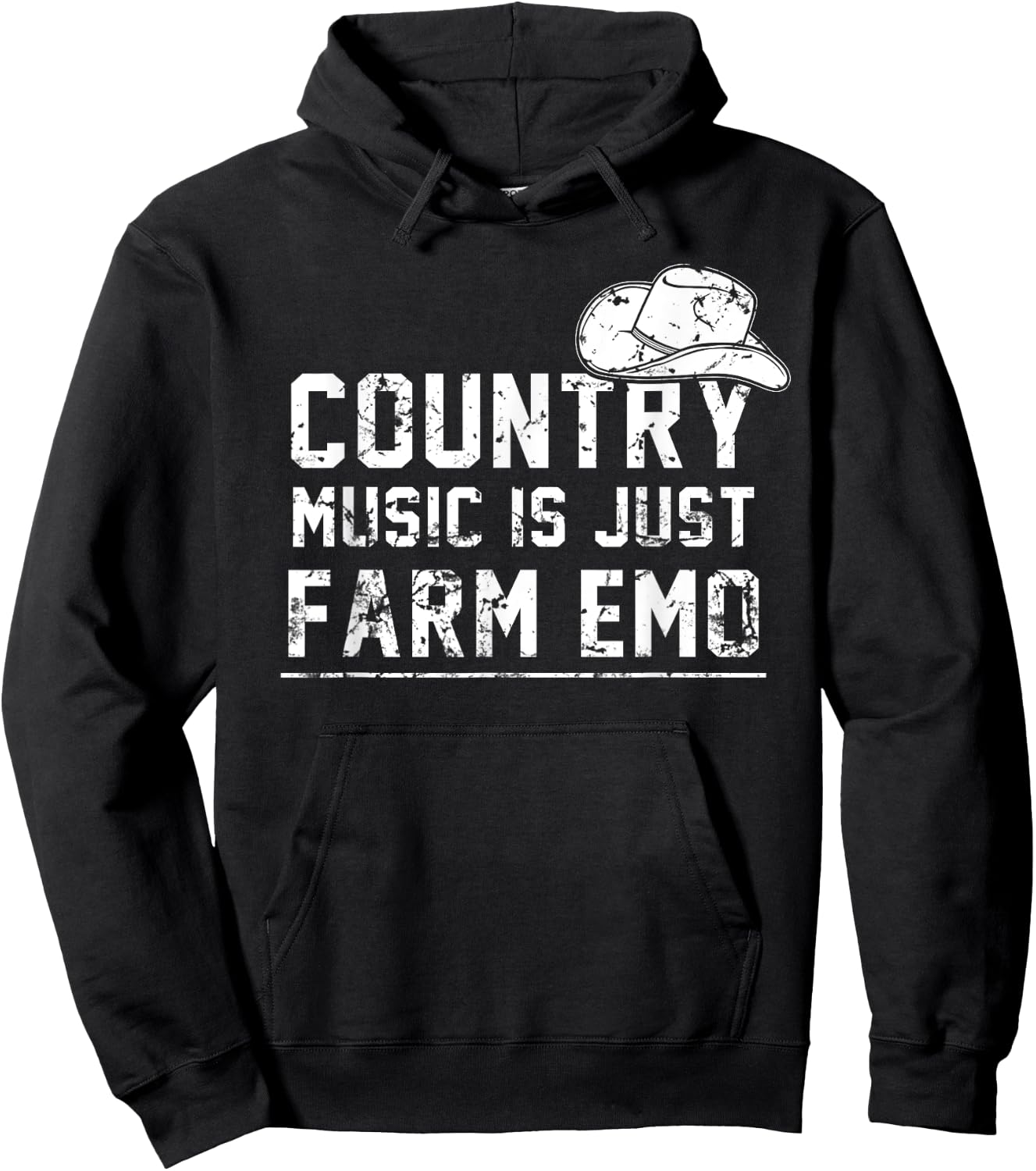 Unique Country Music Is Just Farm Emo Funny Western Hat Hoodie - Hoodie | Black