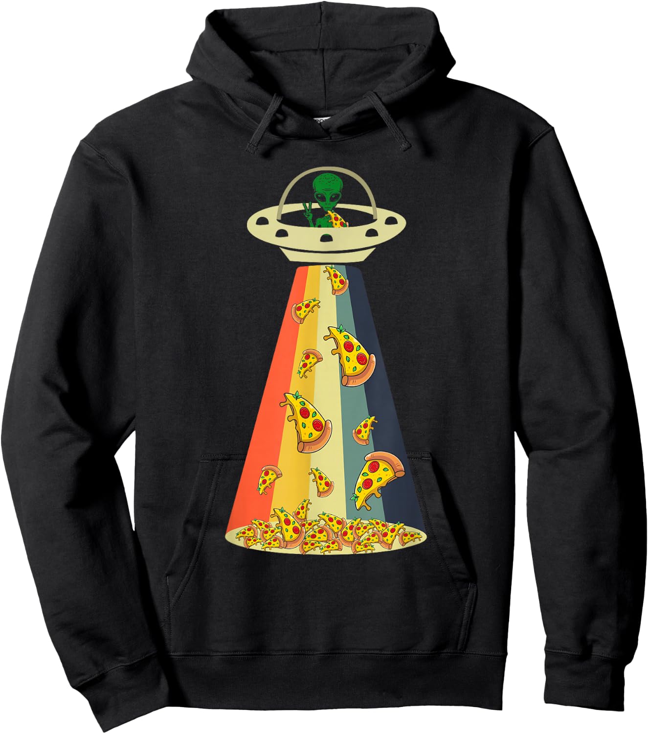 Funny Pizza UFO Alien Eating Pizza a UFO Extraterrestrial Hoodie - Hoodie | Black