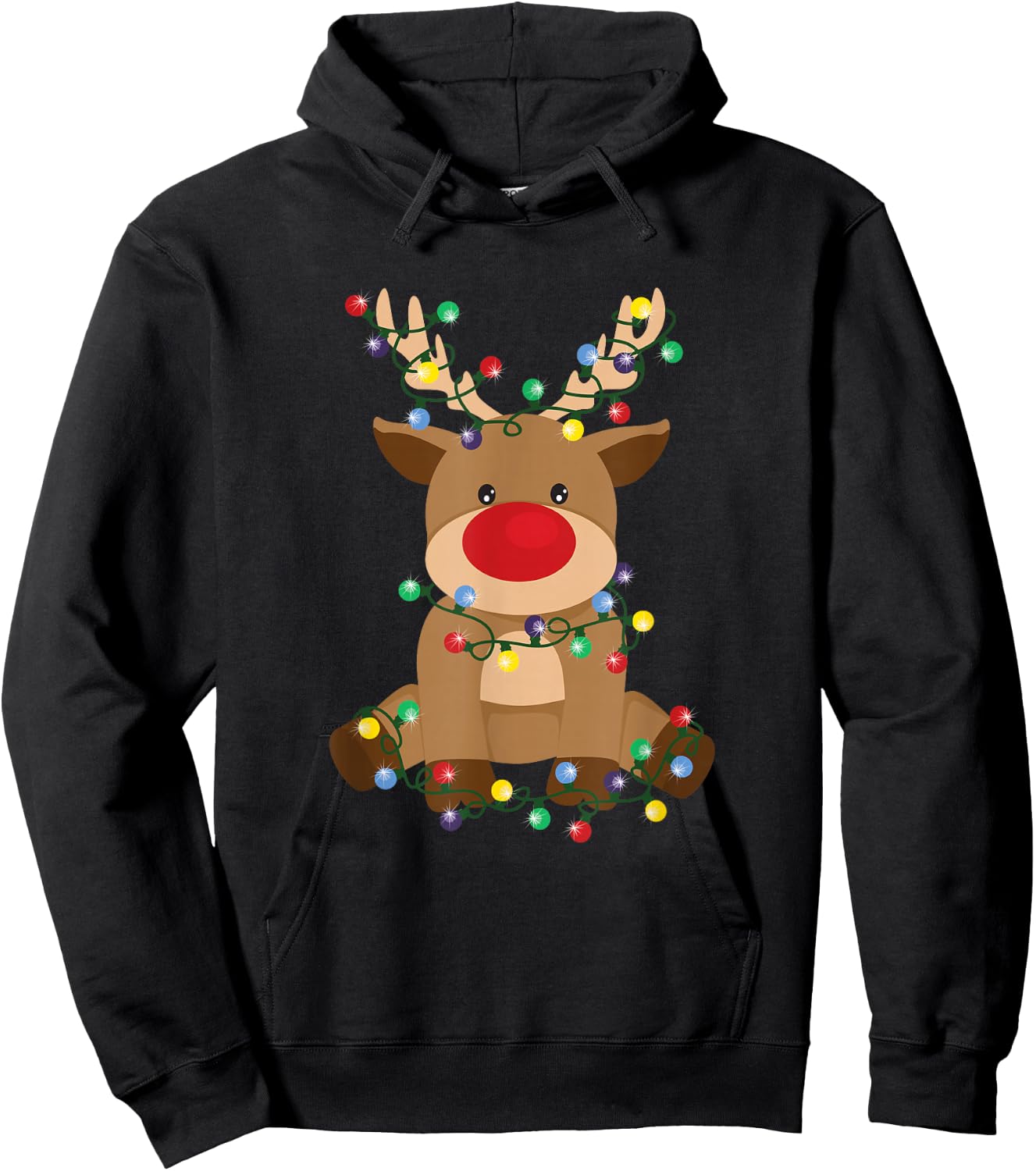 Red-Nosed Reindeer with Christmas Lights – Cute Holiday Hoodie - Hoodie | Black