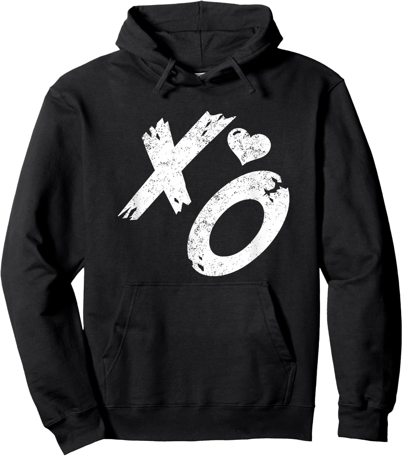 XO Hugs & Kisses with Distressed Heart Vintage Retro Hoodie - Hoodie | Black