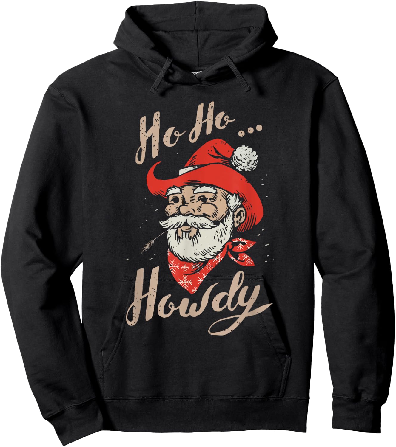 Ho Ho Howdy Ugly Christmas Sweater Style Cowboy Santa Hoodie - Hoodie | Black