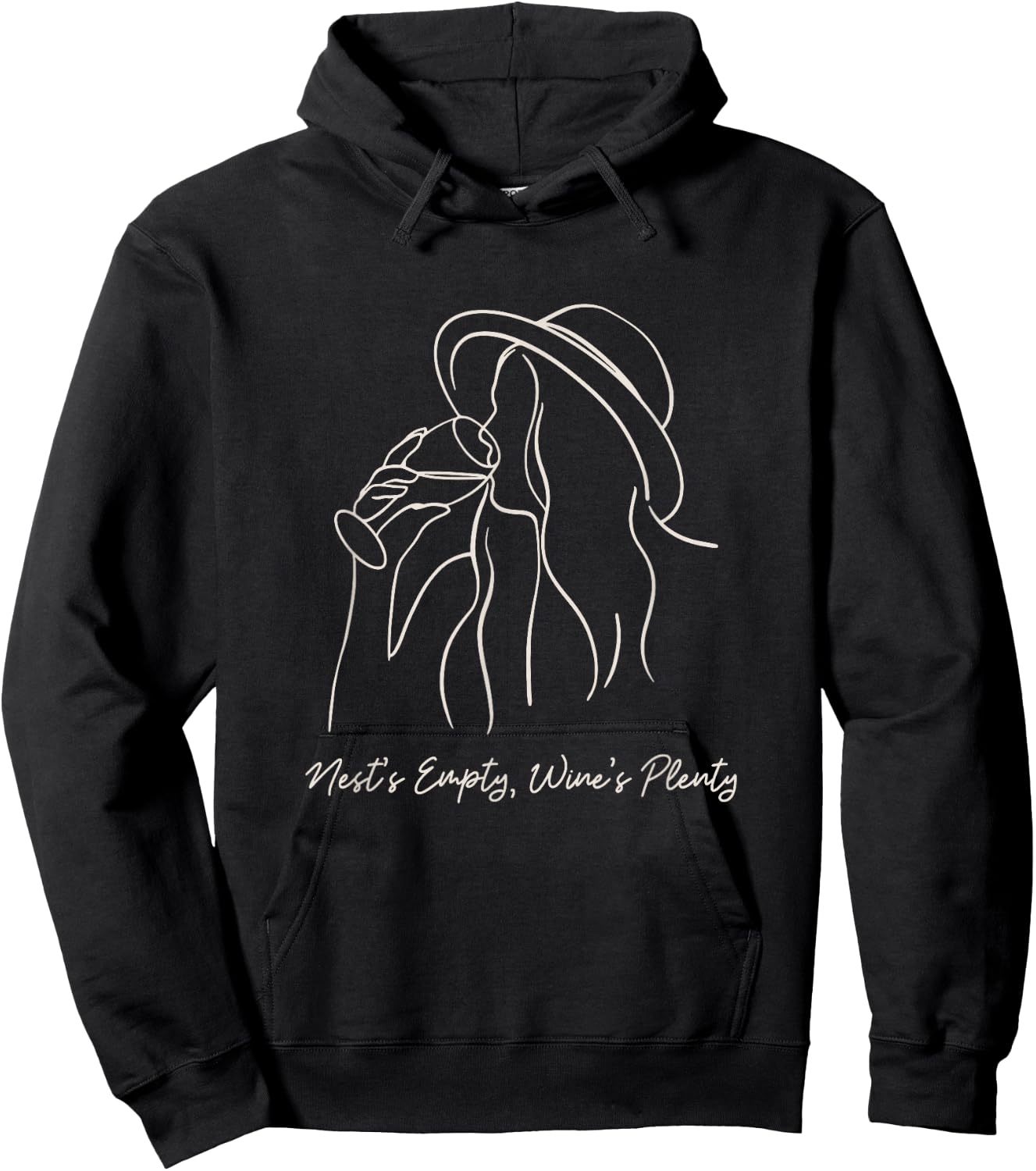 Empty Nester Mom Women Wine Lover Line Art Aesthetic Hoodie - Hoodie | Black