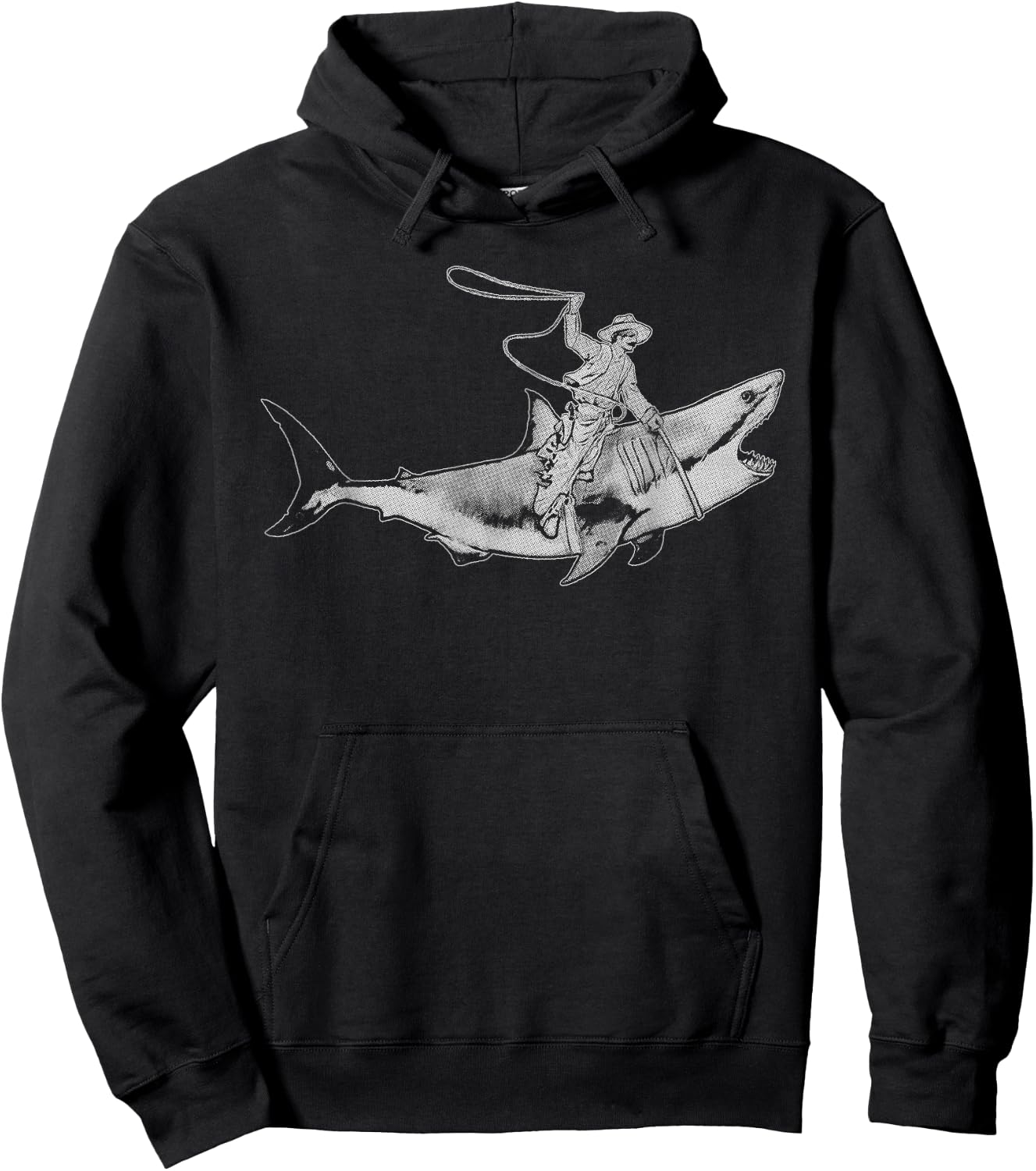 Shark Lover Rodeo Cowboy Riding Great White Vintage Funny Hoodie - Hoodie | Black