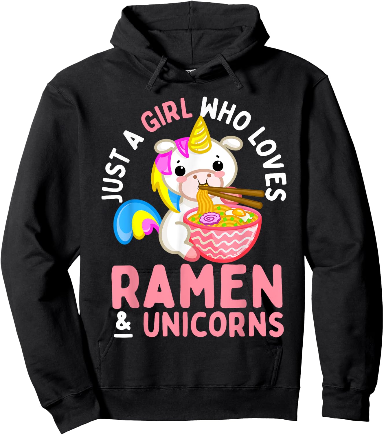 Just a Girl Who Loves Ramen and Unicorns Anime Teen Girls Hoodie - Hoodie | Black