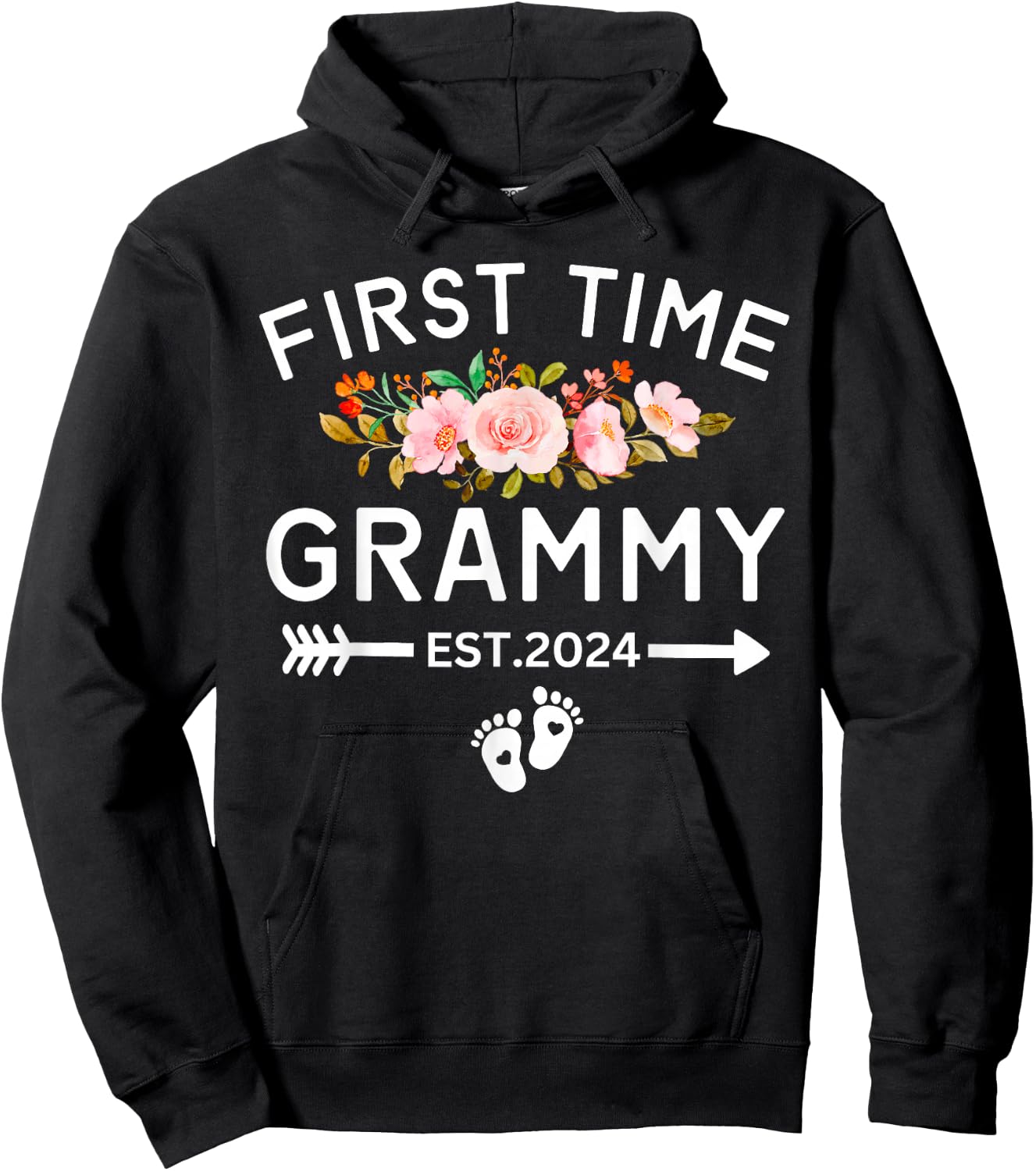 First Time Grammy Est 2024 Promoted To New Mom Baby Shower Hoodie - Hoodie | Black