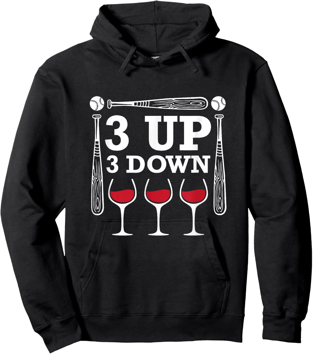 3 Up Three Down Wine Baseball Hoodie - Hoodie | Black