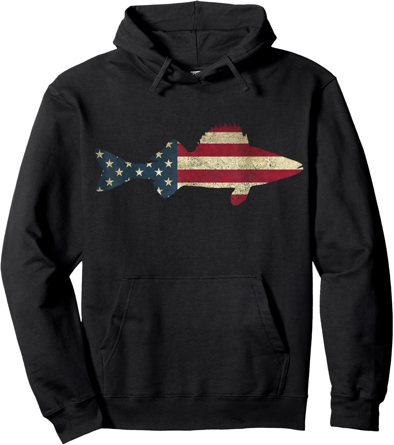 Walleye Fishing American Flag Zander Fisherman Hoodie - Hoodie | Black