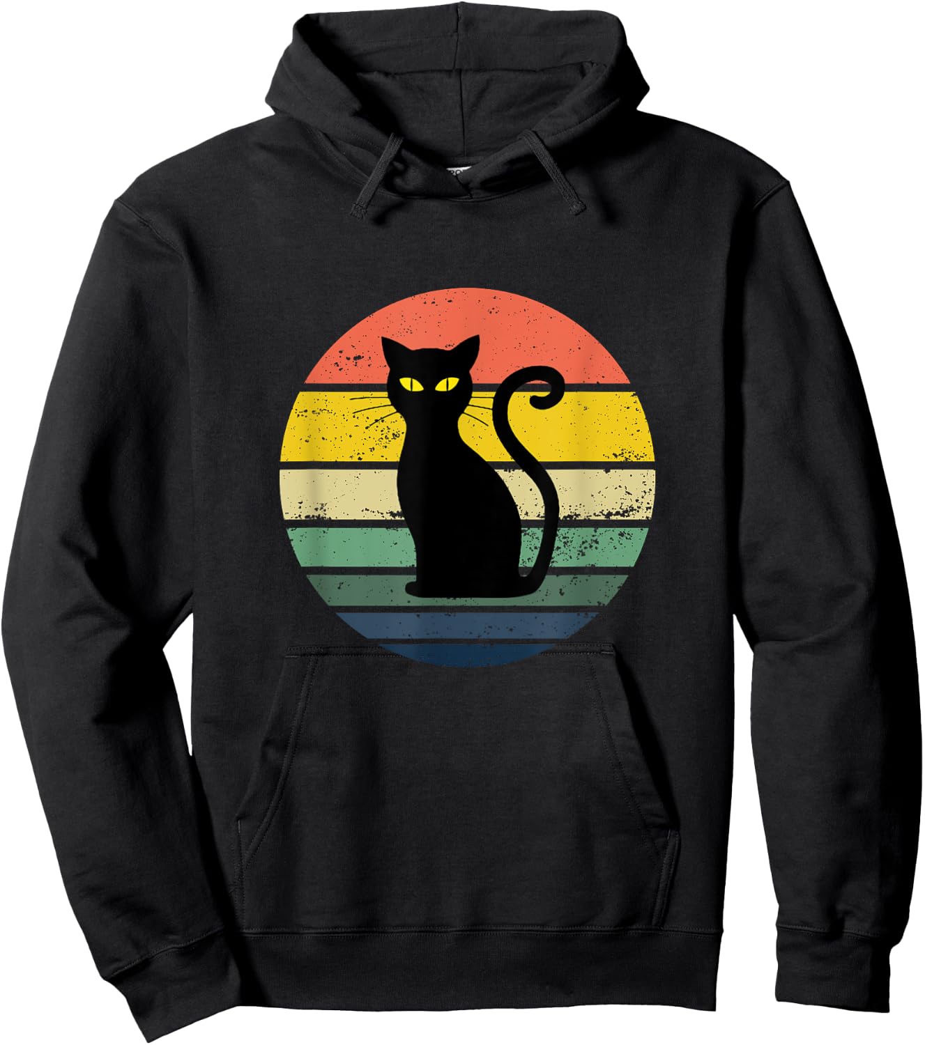 Distressed Retro Sunset Black Cat Women Girls Kids Hoodie - Hoodie | Black