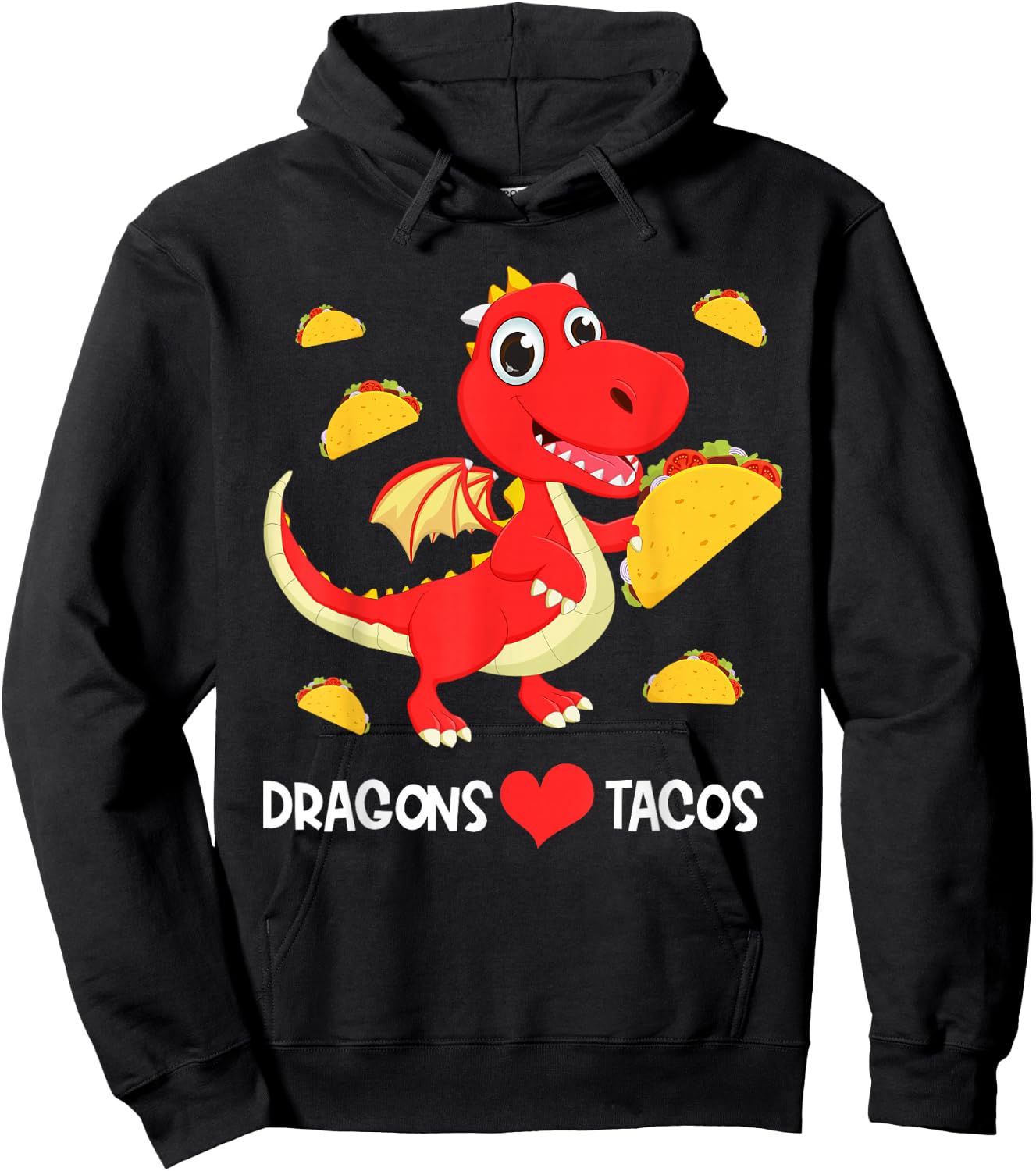 Dragons Love Tacos Cute Dragon Lover Boy Girl Mexico Taco Hoodie - Hoodie | Black