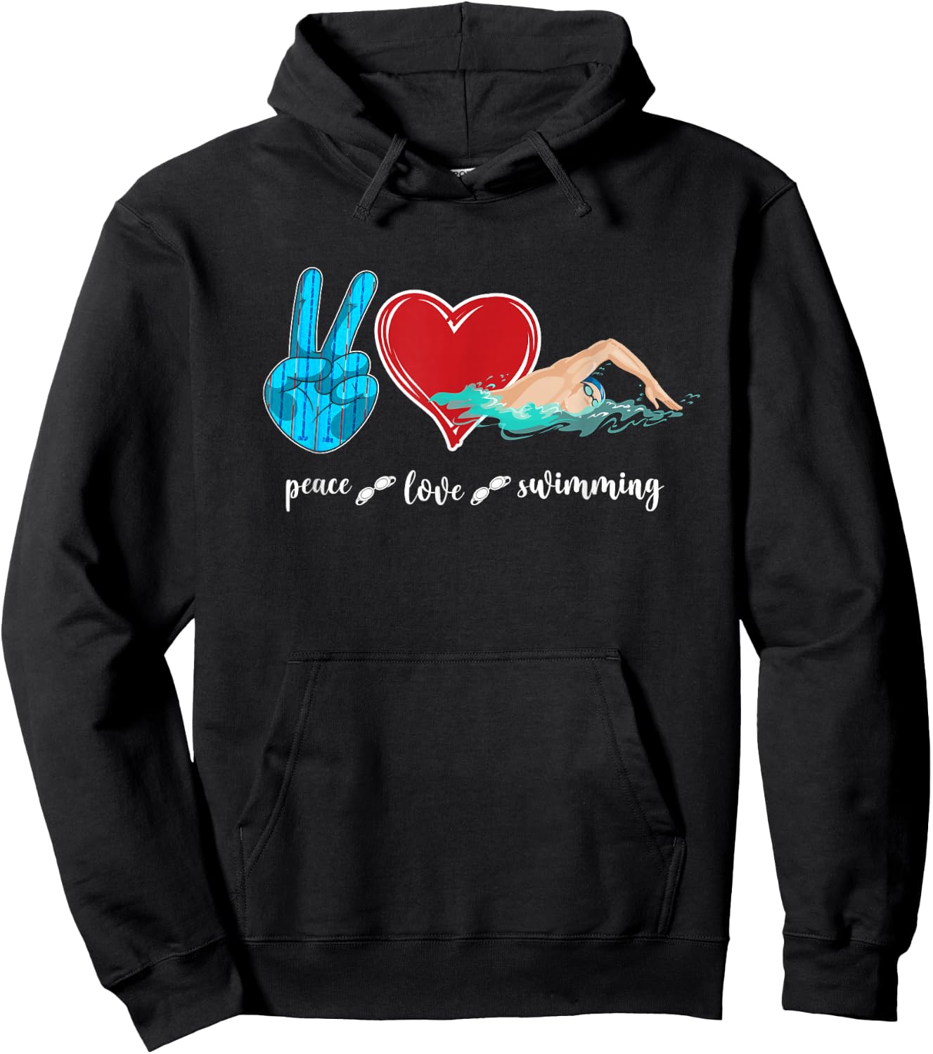 Swimmer Swim Peace Love Swimming Heart Hoodie - Hoodie | Black