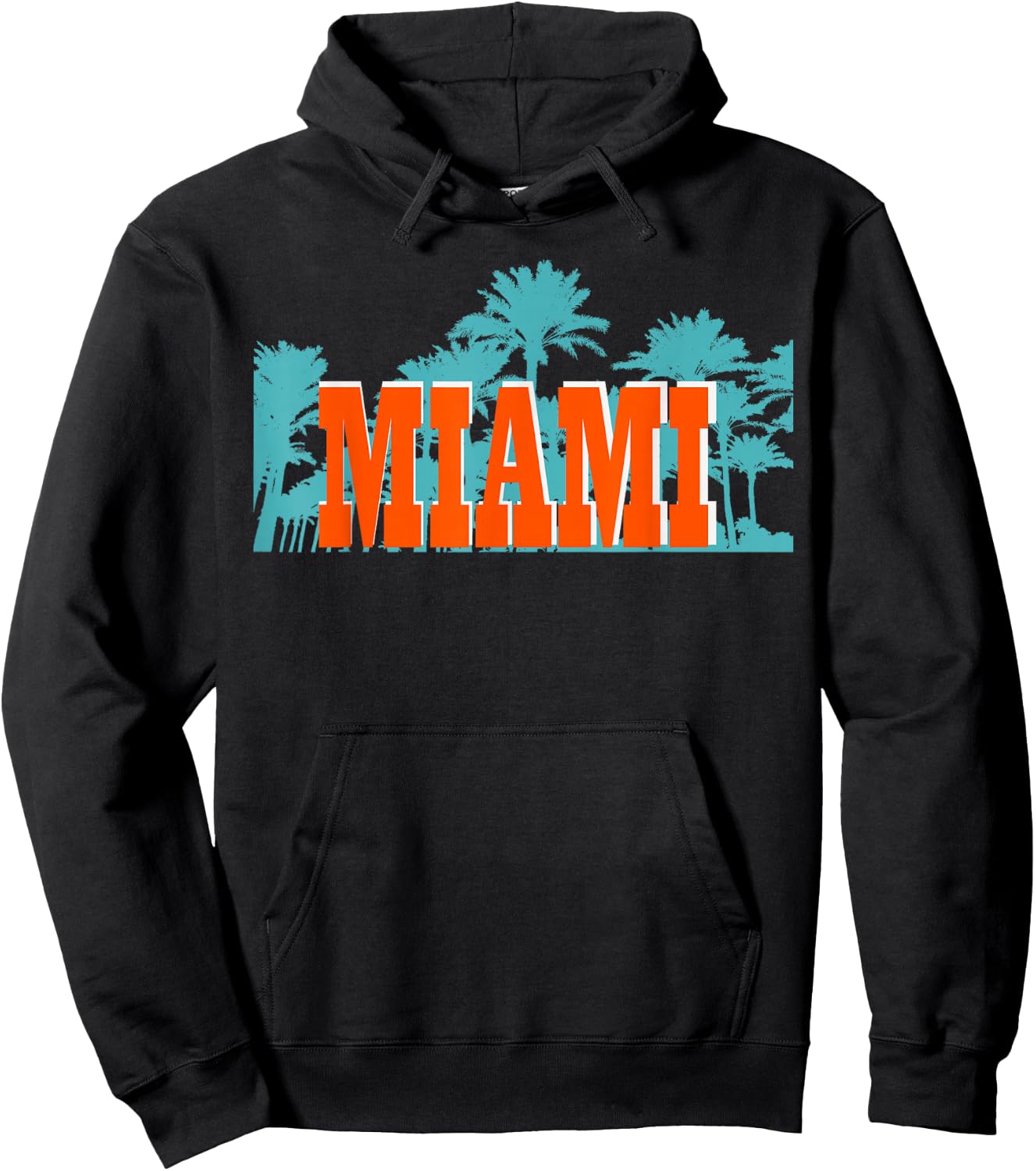 Miami Orange Turquoise Palm Trees Hoodie - Hoodie | Black