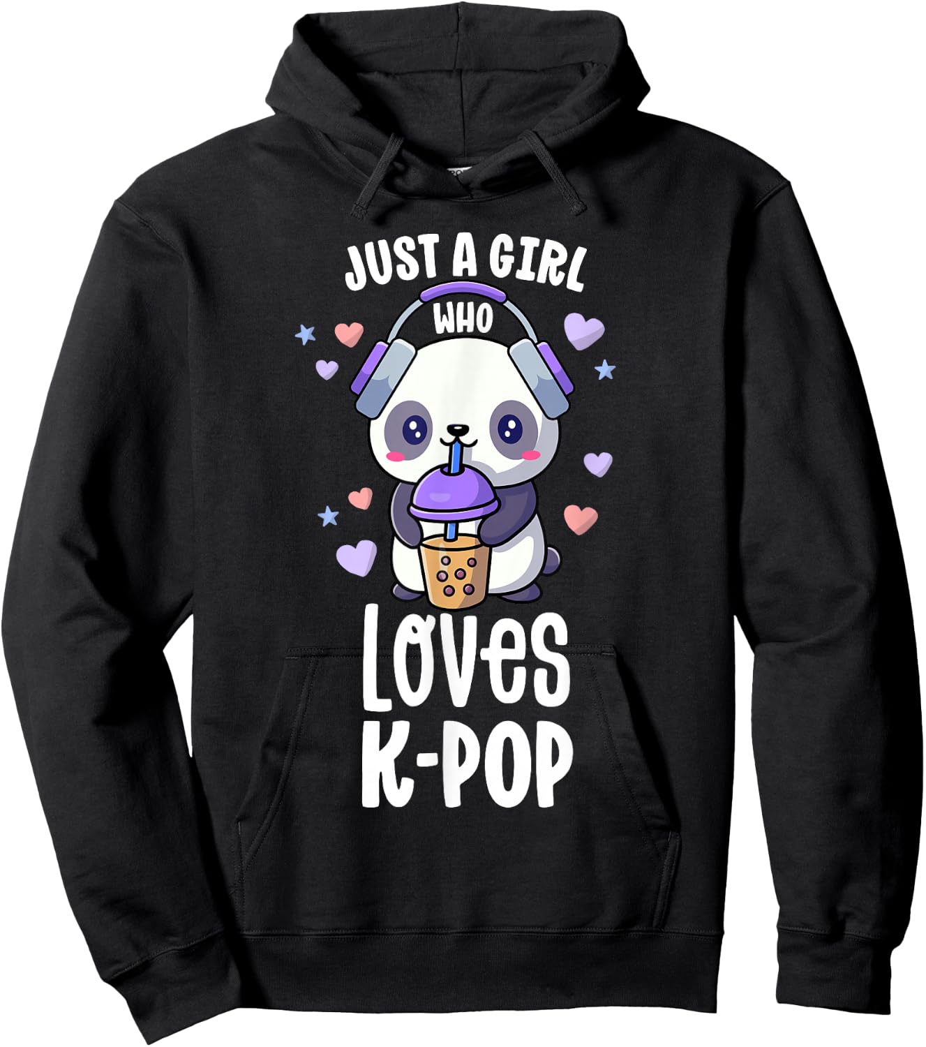 Just A Girl Who Loves K-Pop Shirt Gift Kawaii Boba and Kpop Hoodie - Hoodie | Black