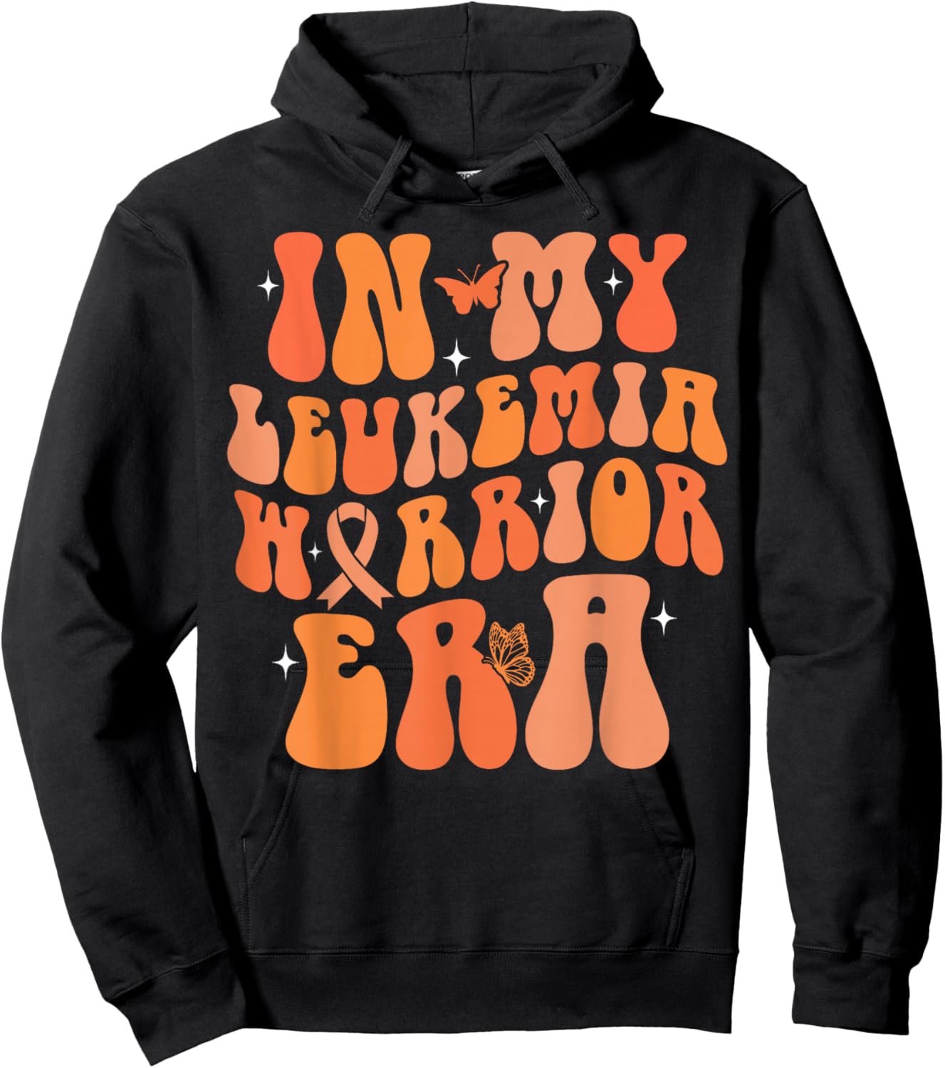 Groovy Leukemia Cancer Awareness Women In My Leukemia Warrior Era Leukemia Awareness Orange Ribbon Hoodie - Hoodie | Black
