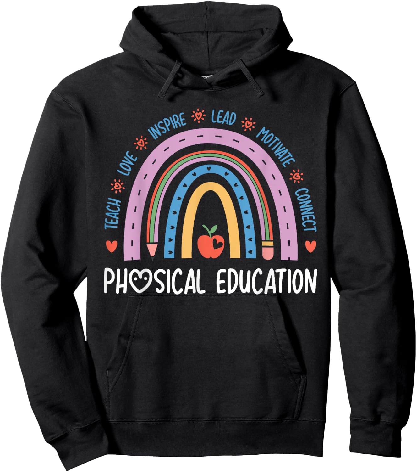 P.E. Teacher Boho Rainbow Funny Physical Education Teacher Hoodie - Hoodie | Black