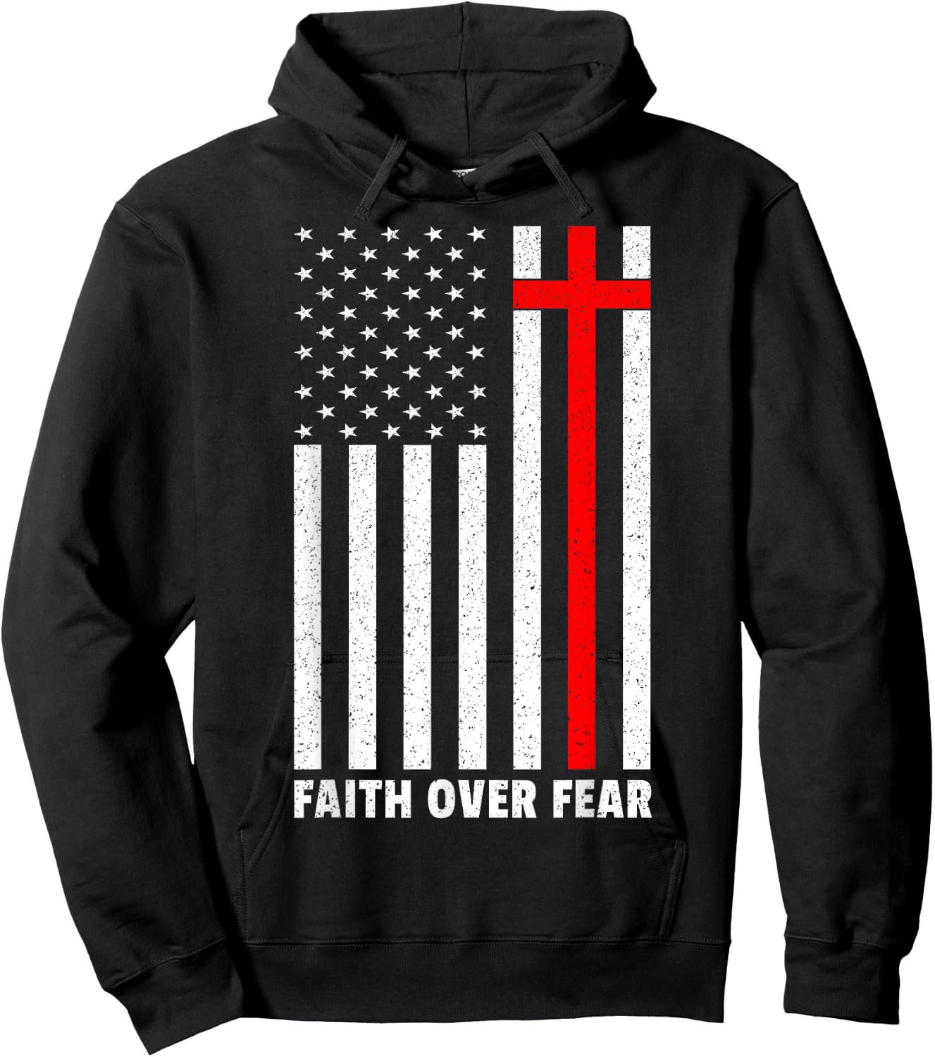 Faith Over Fear Cross Christ USA Flag American US Christian Hoodie - Hoodie | Black