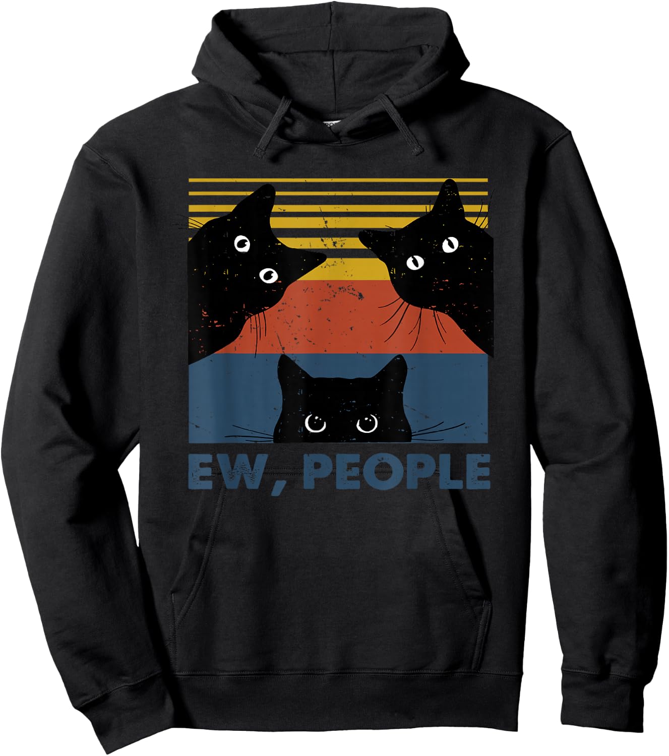 Ew, People Three Black Cats Vintage Retro – Funny Cat Hoodie - Hoodie | Black