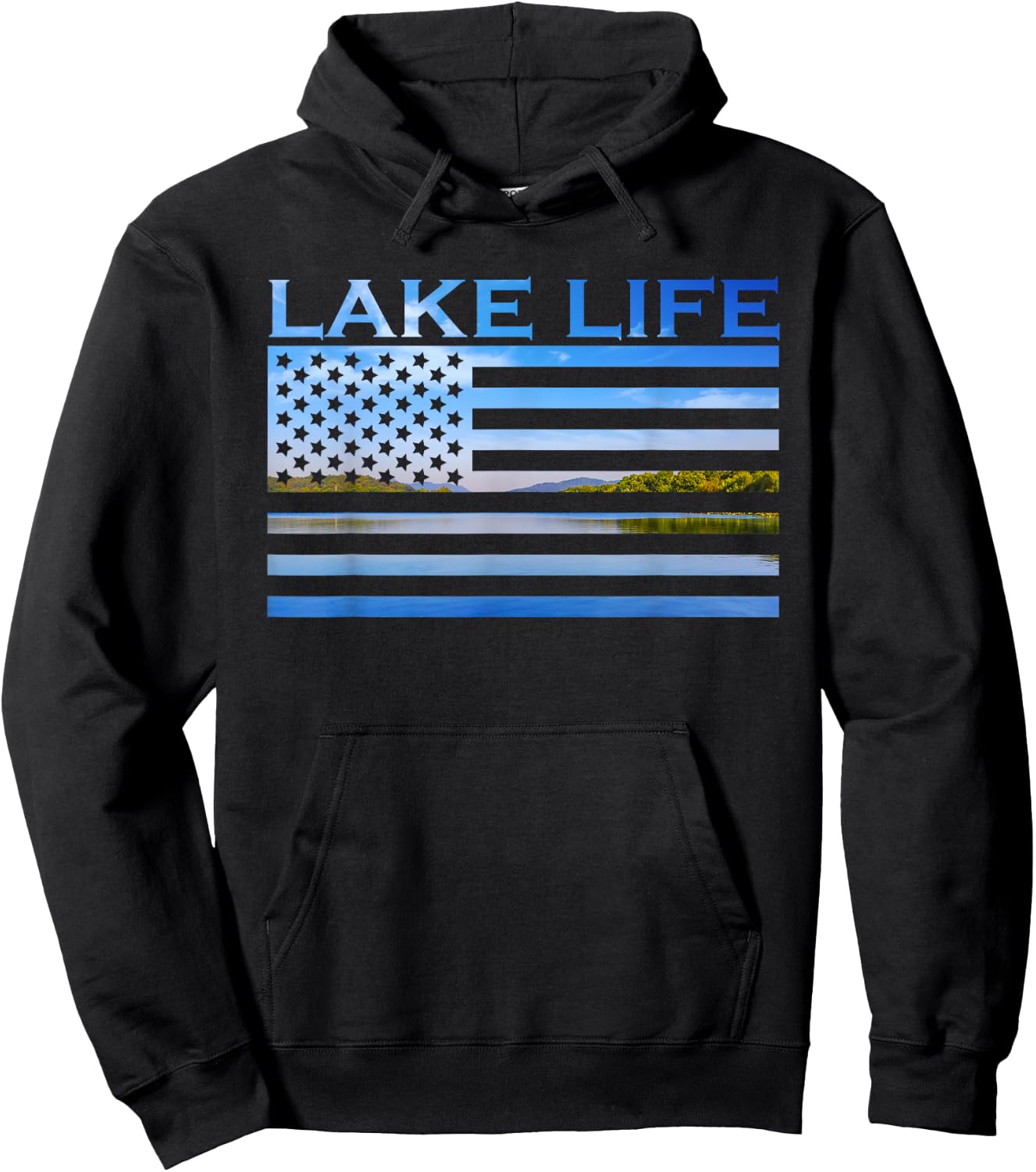 American Flag Patriot Fishing at The Lake This is Lake Life Hoodie - Hoodie | Black