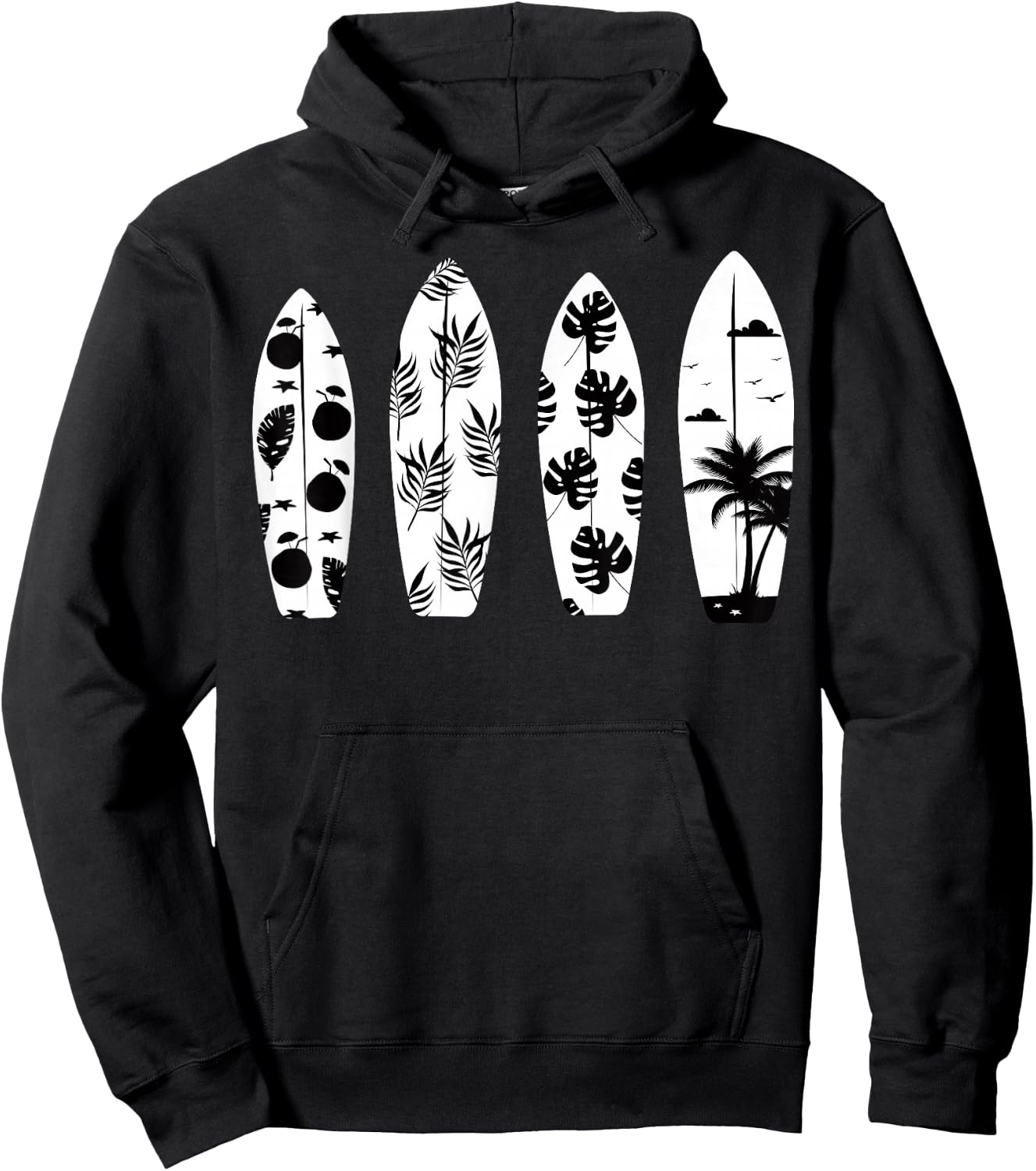 Surfboard Palm Trees Surfing Surfer Waves Surf Beach Summer Women Girls Kids Hoodie - Hoodie | Black
