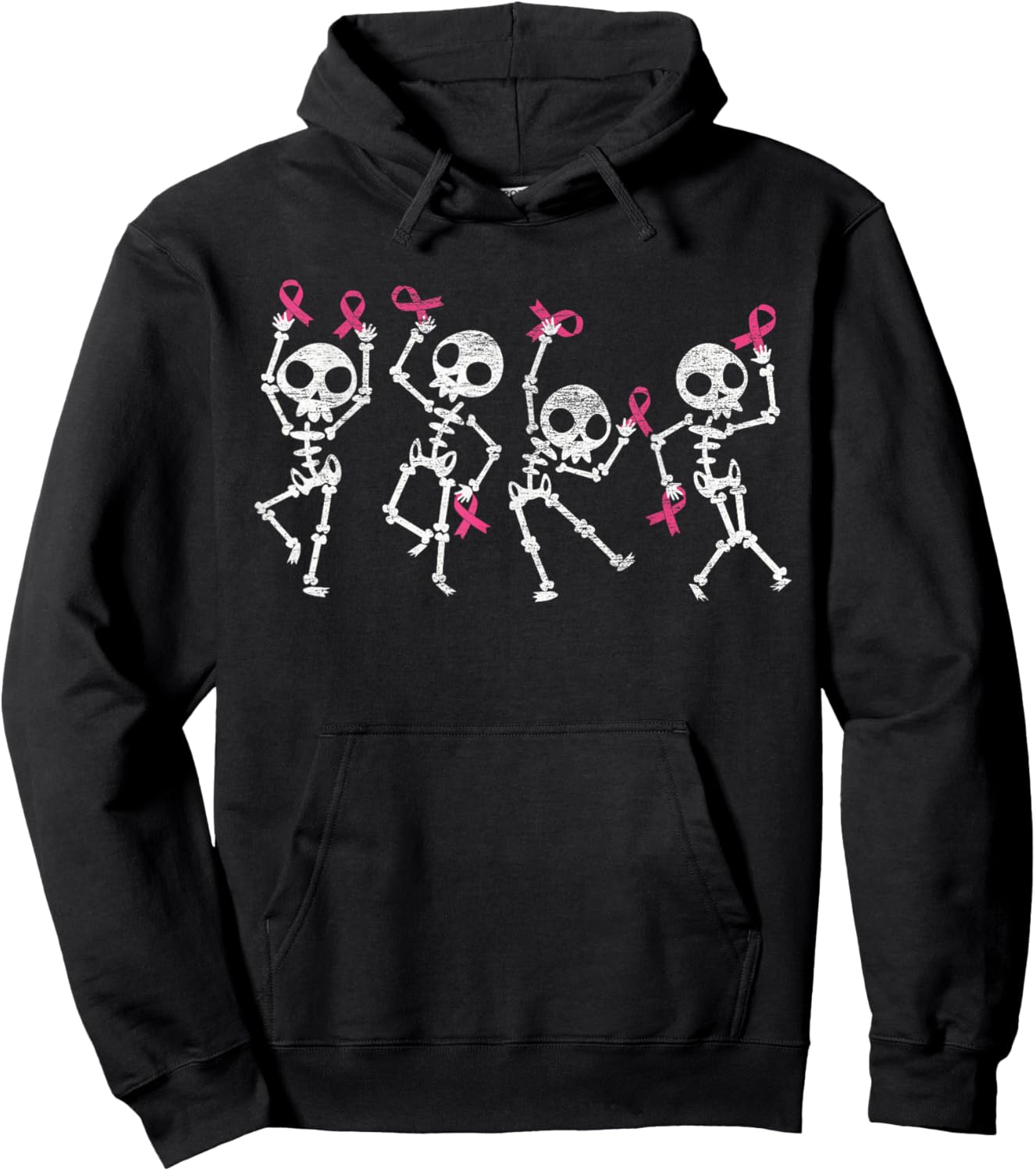Pink Ribbon Breast Cancer Awareness Skeleton Women Men Kids Hoodie - Hoodie | Black