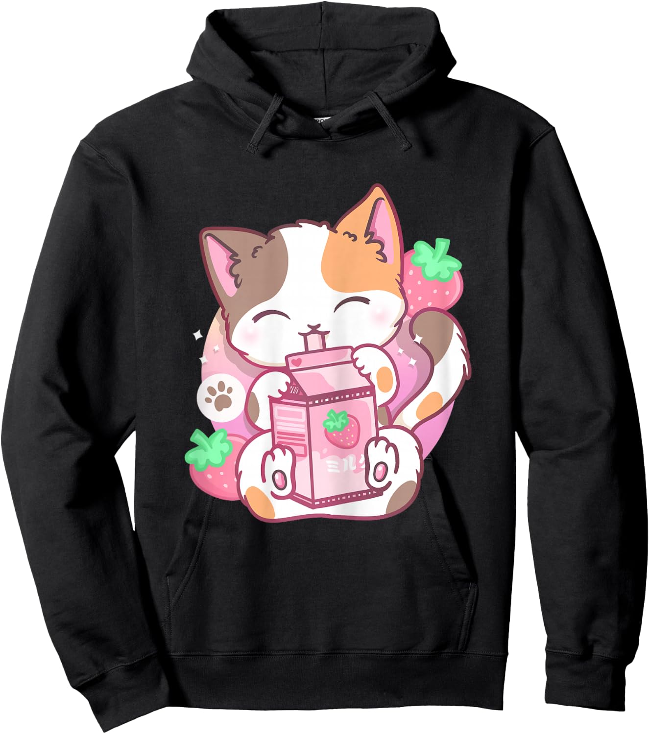 Strawberry Shake Strawberry Milk Cat Kawaii Neko Anime Hoodie - Hoodie | Black