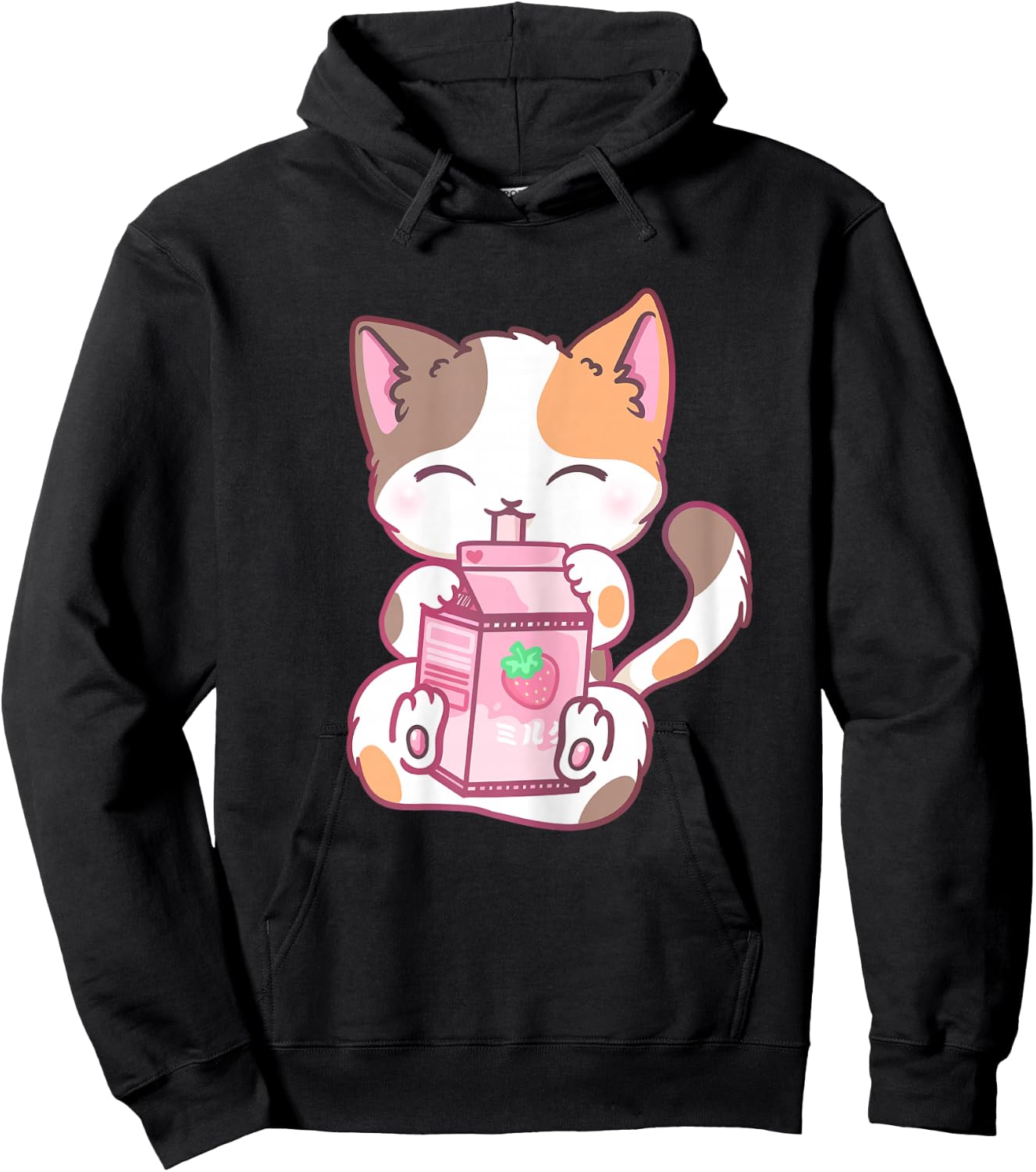 Strawberry Shake Strawberry Milk Cat Kawaii Neko Anime Hoodie - Hoodie | Black