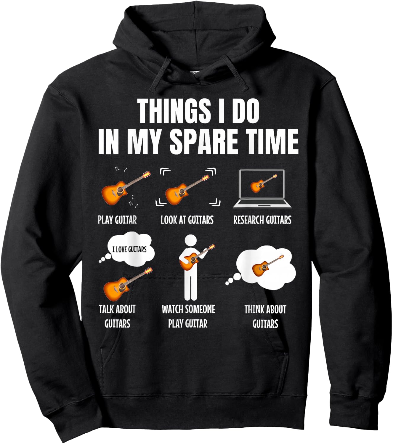 6 Things I Do in My Spare Time Guitar Player Hoodie - Hoodie | Black