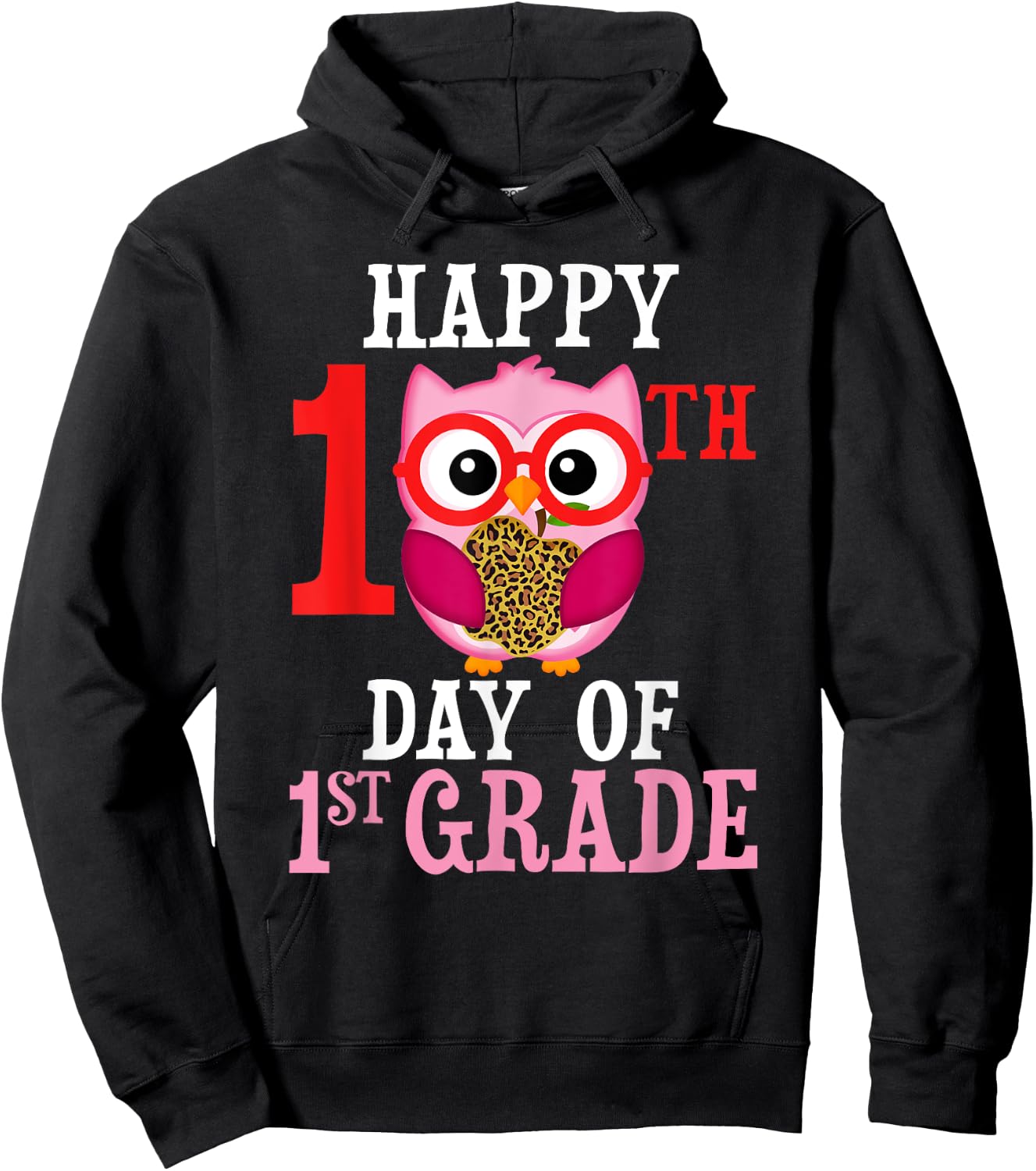 Happy 100th Day Of First Grade Owl Cute Teacher Student Girl Hoodie - Hoodie | Black