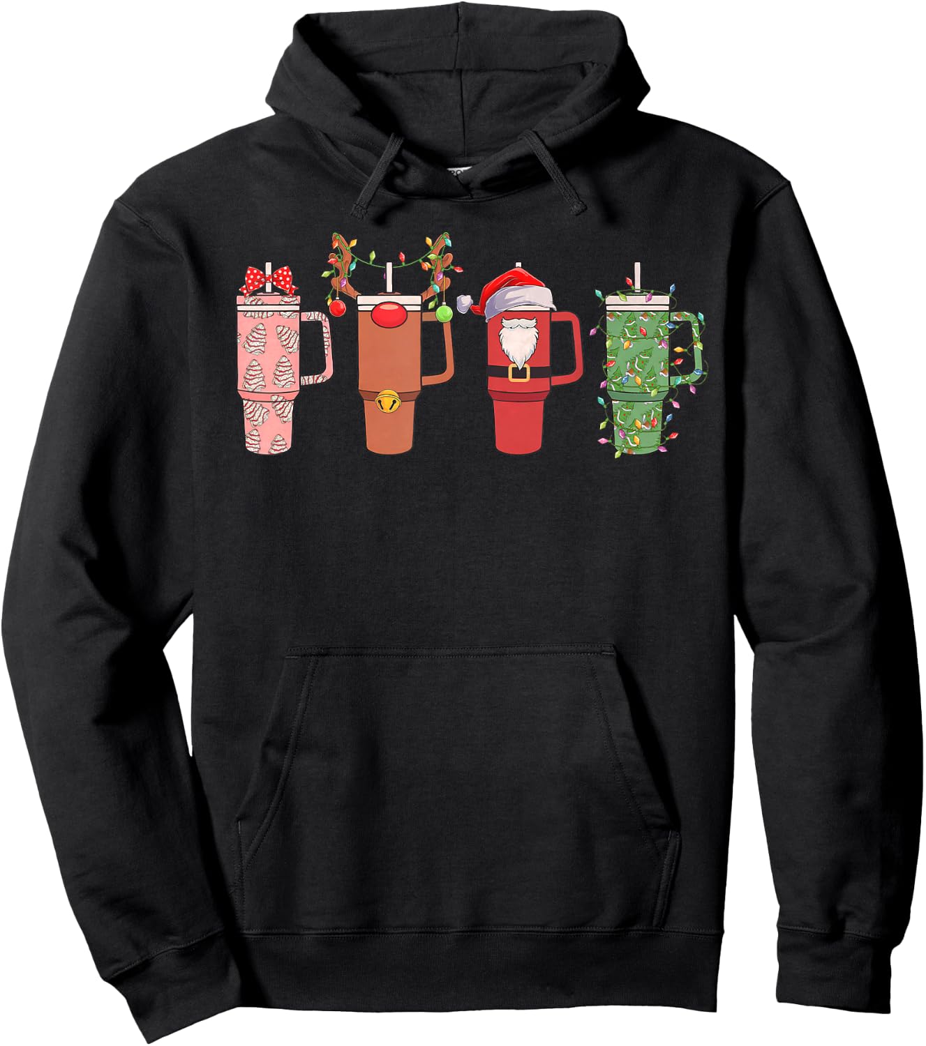 Santa Reindeer Stanley Tumbler Christmas Xmas Pajamas Funny Hoodie - Hoodie | Black
