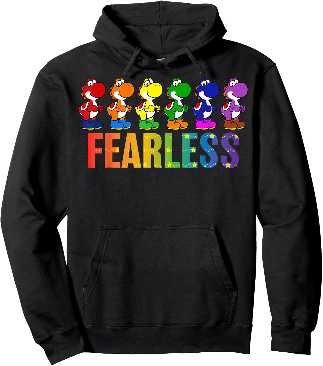Super Mario Bros Pride Yoshi Fearless Rainbow Line Up Hoodie - Hoodie | Black