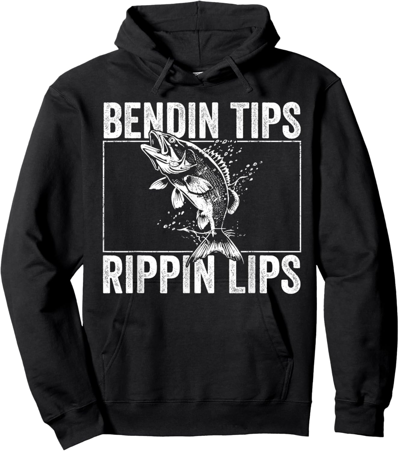 Bass Fish Bending Tips Rippin Lips Dad Fishing Hoodie - Hoodie | Black