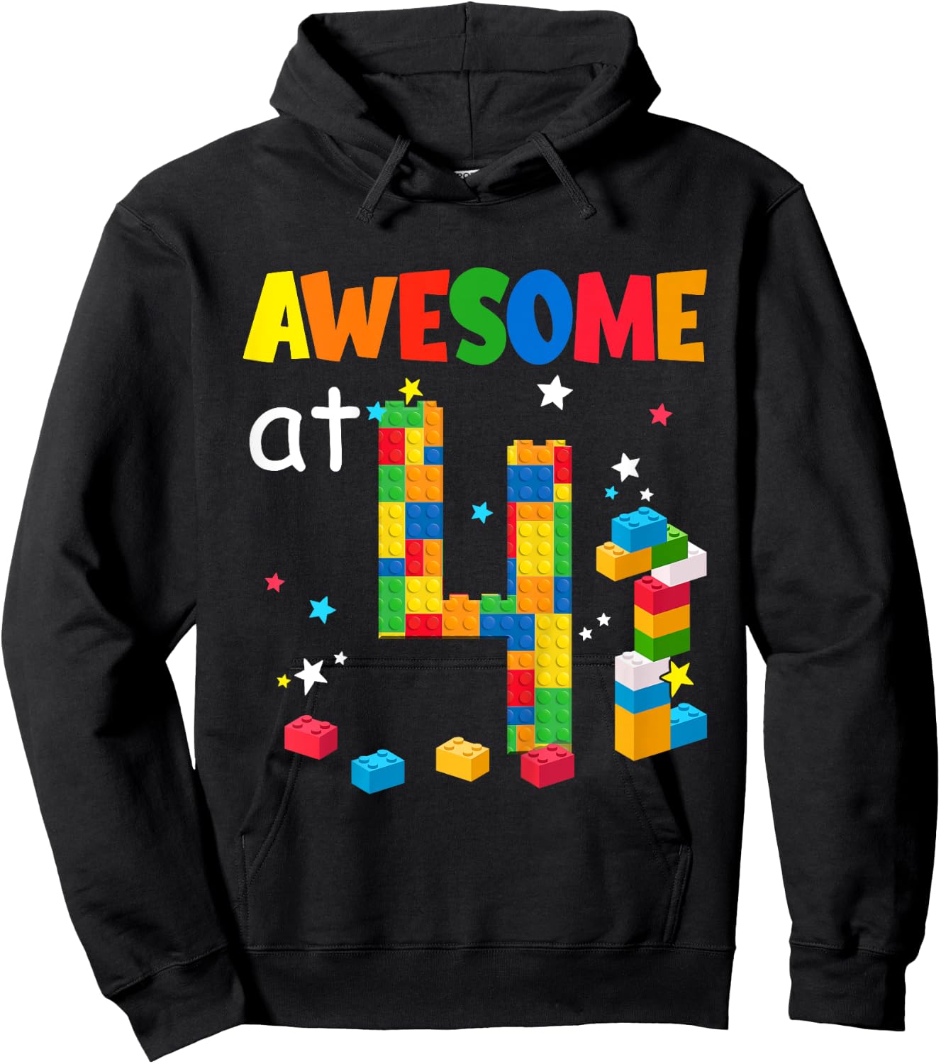 Kids Building Blocks Bricks Awesome at 4 Years Old Birthday Boy Hoodie - Hoodie | Black