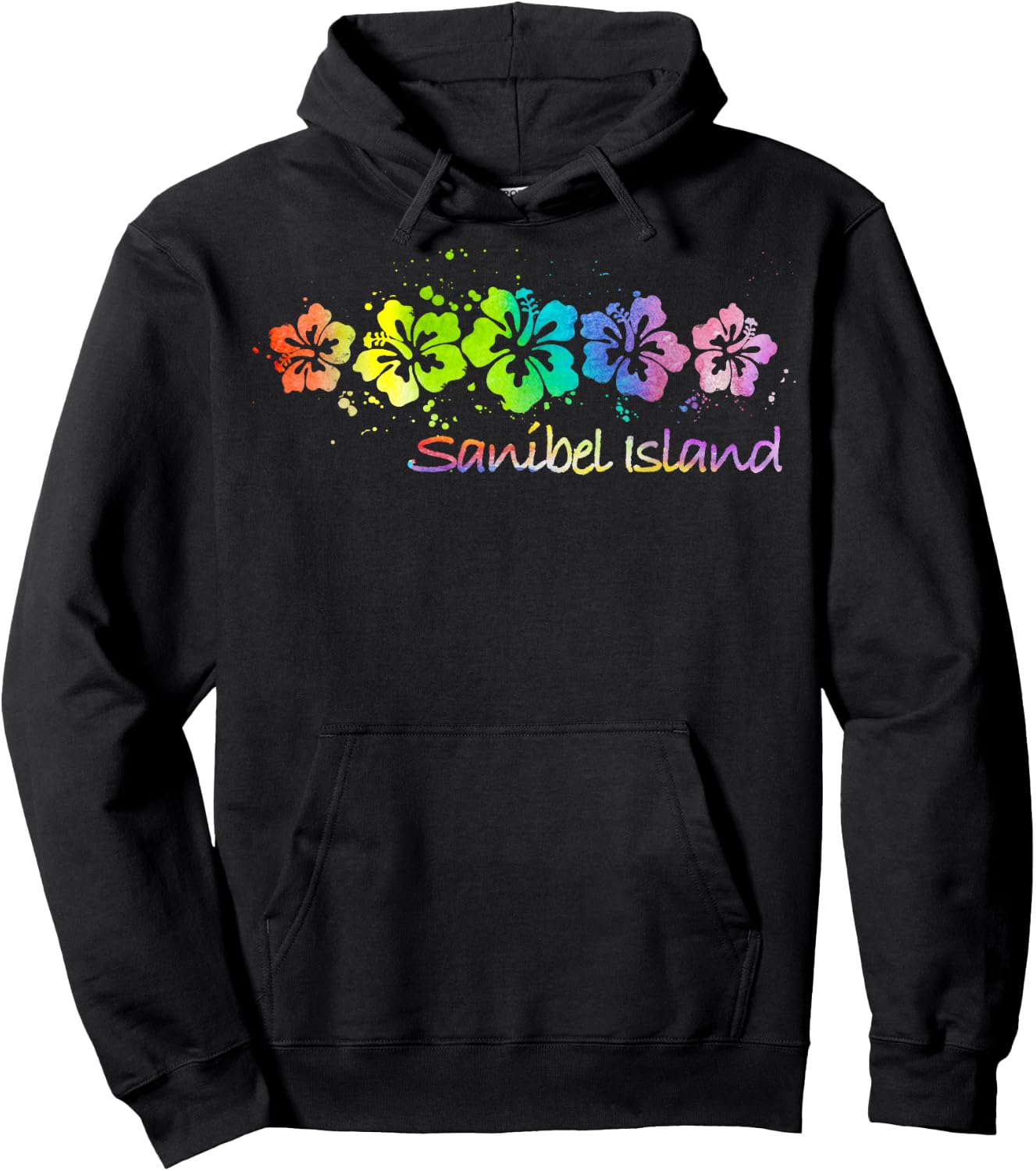 Sanibel Island Watercolor Beach & Surf Hoodie - Hoodie | Black