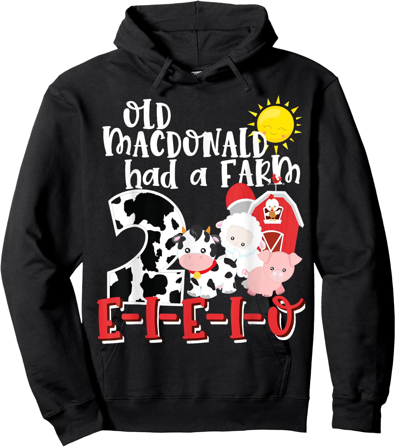 Old MacDonald Farm 2nd Birthday 2 Year Old Birthday Boy Girl Hoodie - Hoodie | Black