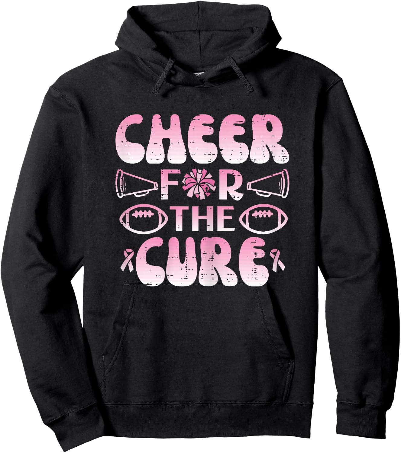 Breast Cancer Football Cheer For Cure Awareness Girls Women Hoodie - Hoodie | Black