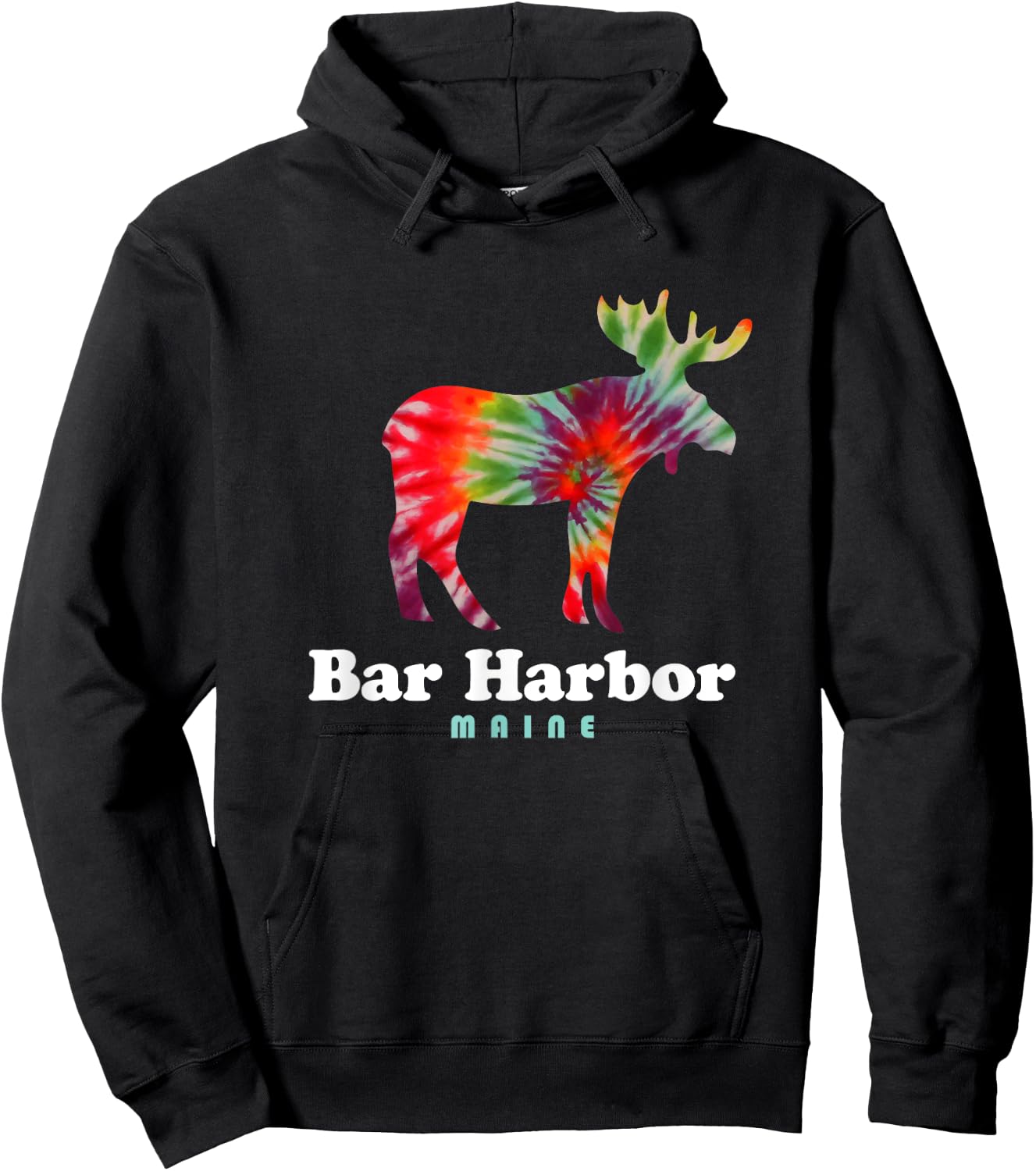 Bar Harbor Moose Maine Acadia National Park Tie Dye Hoodie - Hoodie | Black