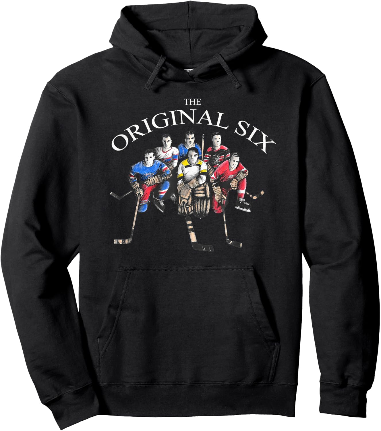 Original Six 6 Vintage Old School Hockey Teams Hoodie - Hoodie | Black